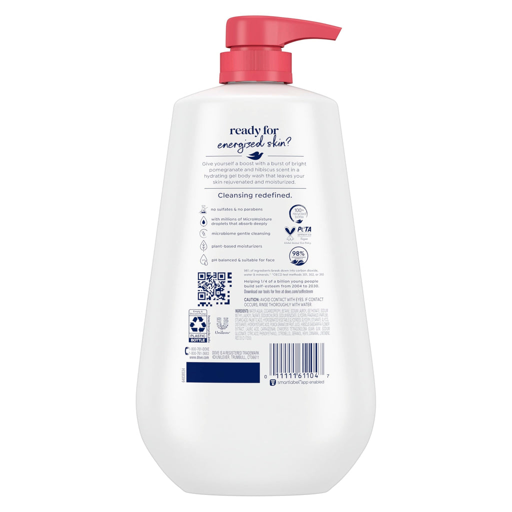 Dove Body Wash with Pump Rejuvenate Pomegranate & Hibiscus for 24hr Lotion-Soft Skin Moisturizing Skin Cleanser