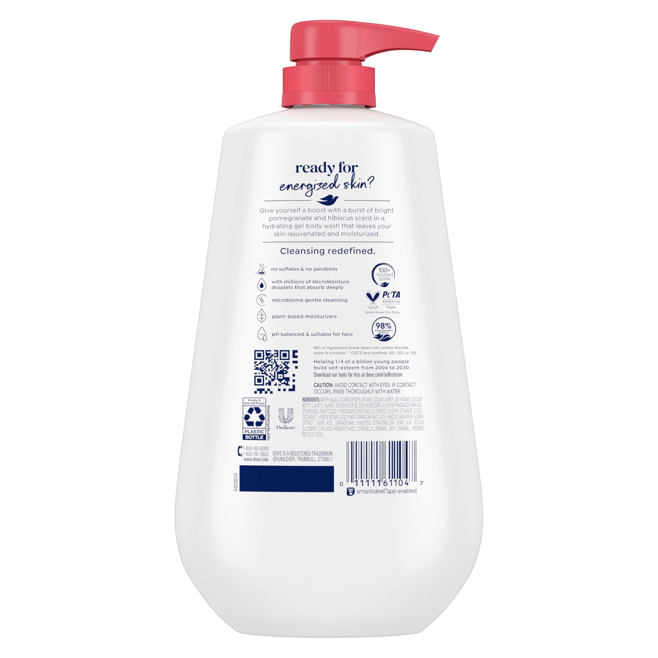 Dove Body Wash with Pump Rejuvenate Pomegranate & Hibiscus for 24hr Lotion-Soft Skin Moisturizing Skin Cleanser