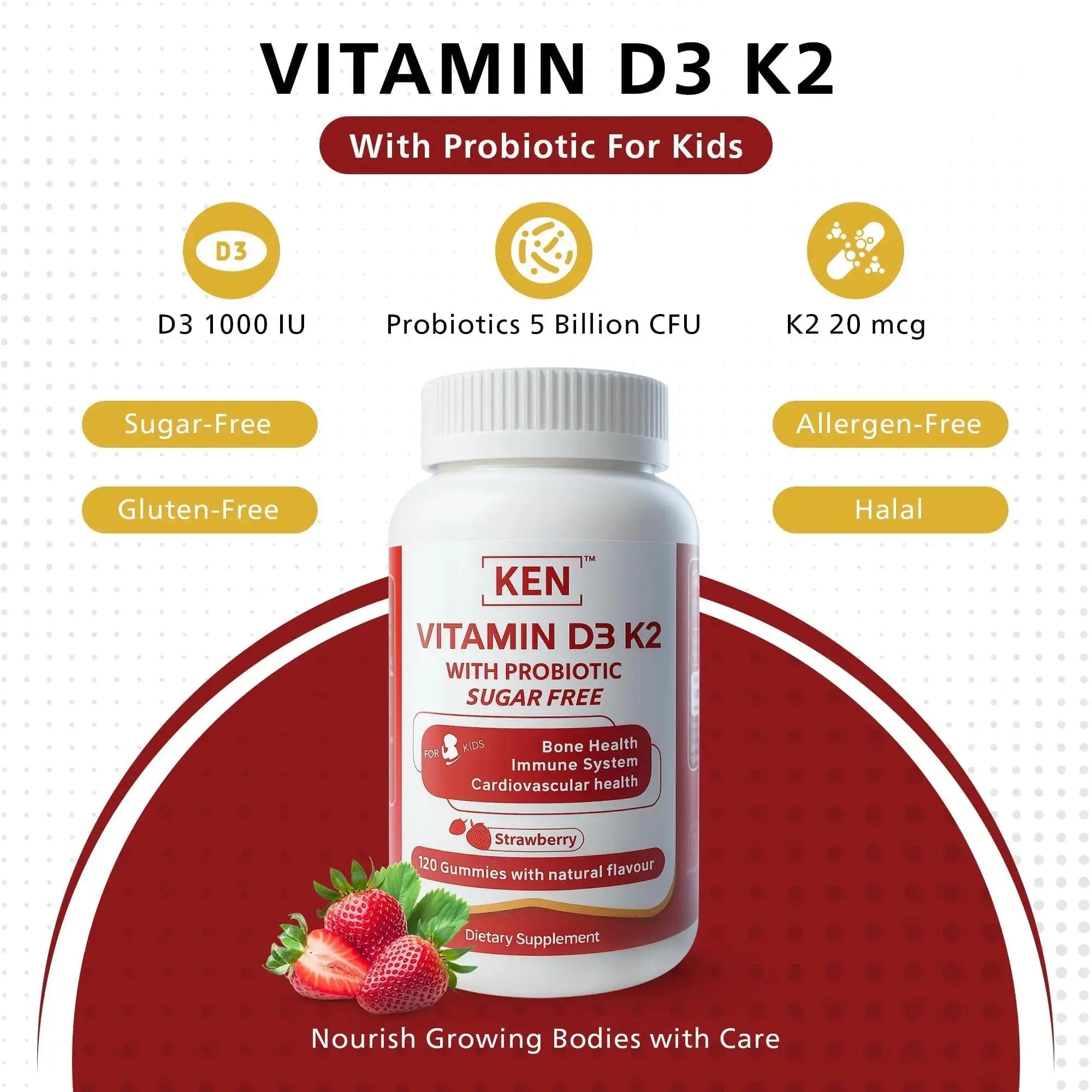 KEN Vitamin D3 K2 with Probiotic for Kids, Sugar-Free Gummies for Calcium Absorption, Bone Support, 5 Billion CFU Probiotics for Gut Balance and Immune Function KEN Au supplements