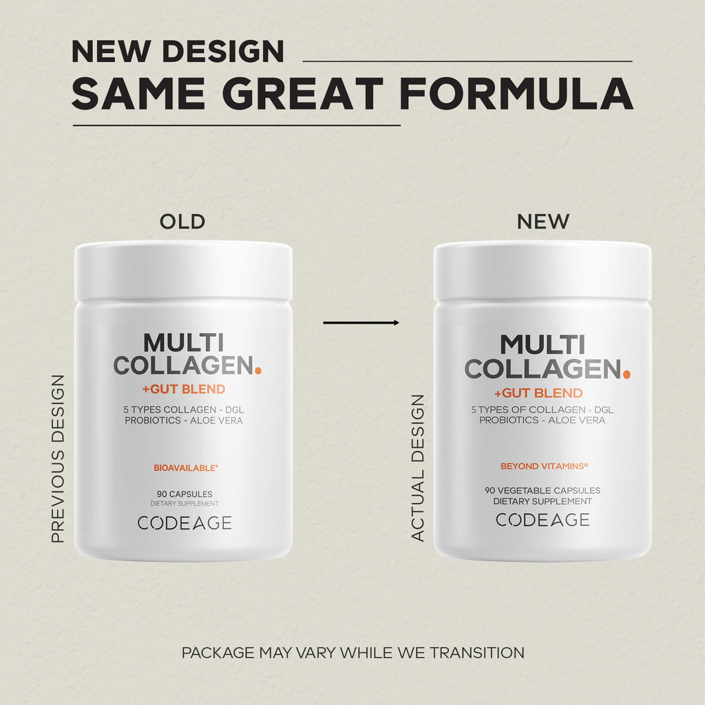 Codeage Multi Collagen + Gut Blend Supplement - Digestive Probiotics, DGL Licorice, Aloe Vera, Organic Peppermint Leaf, Slippery Elm - Hydrolyzed Bovine Collagen Pills - Non-GMO - 90 Capsules Codeage Au supplements