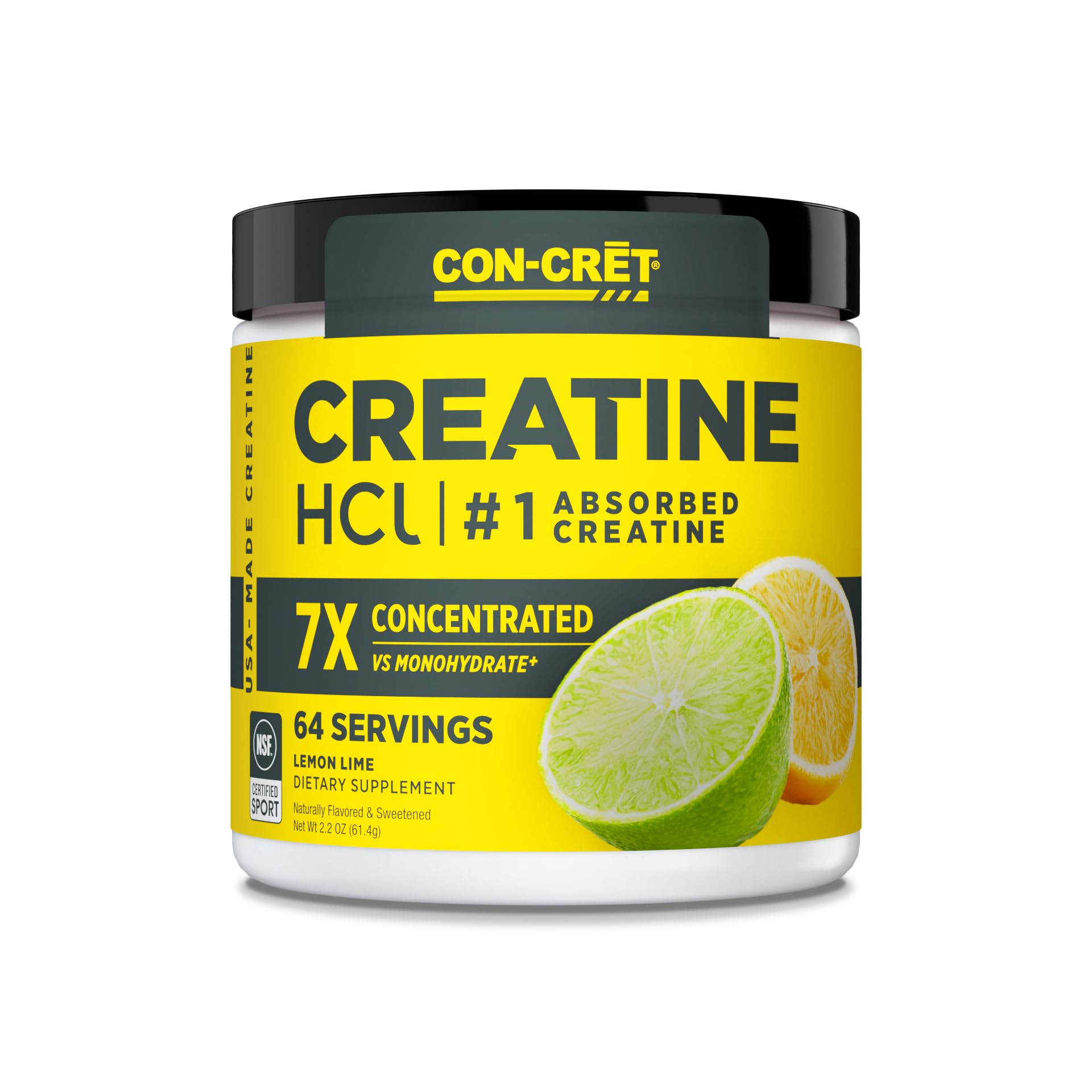 CON-CRET Creatine HCl Powder | Muscle, Cognitive, Cellular Energy Support | No Bloating or Cramps | USA Made & NSF Certified