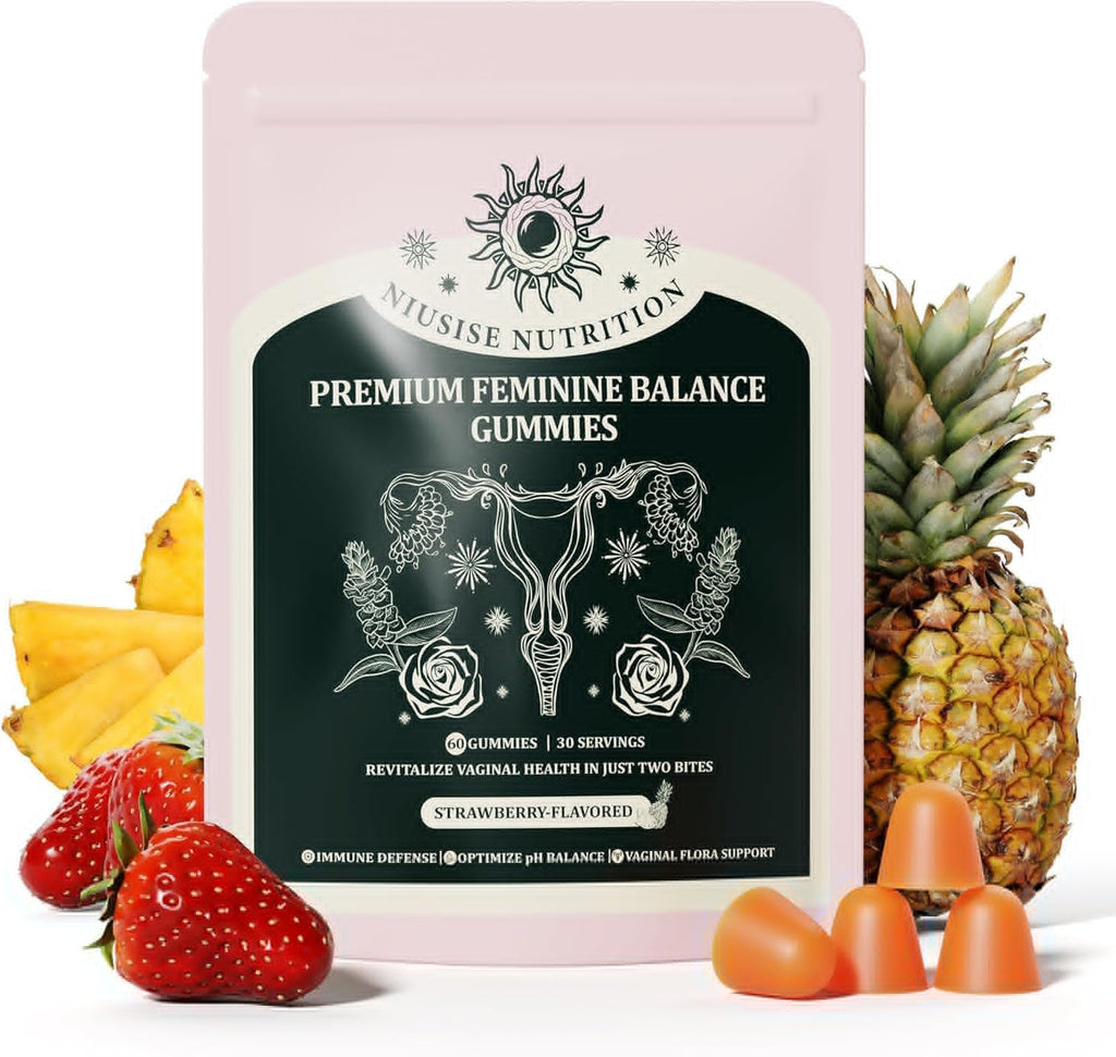 NIUSISE Feminine Balance Gummies, Premium Balance Supplement for Women PH Health, Immune Support, Energy Support, Vegan, Gluten-Free, Strawberry Flavor,