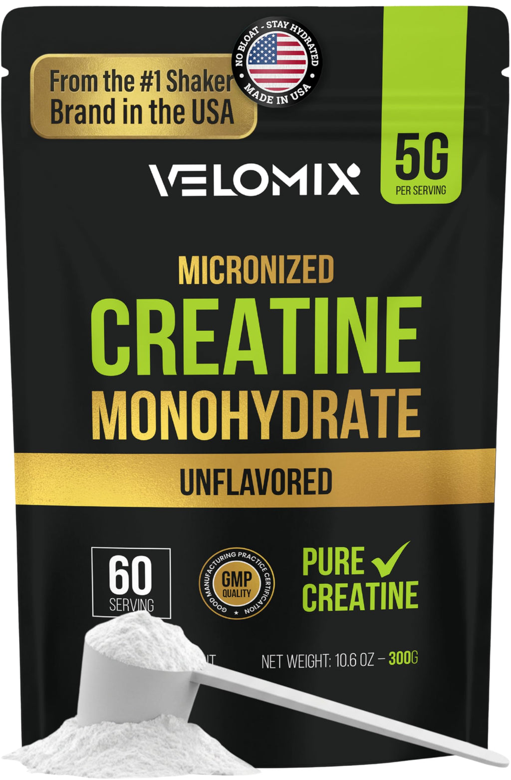 VELOMIX Micronized Creatine Monohydrate Powder - 100% Pure Creatine Powder Unflavored and Easy to Mix | Supports Muscle Growth, Recovery, and Strength | 5000mg Per Serv (5g) - 60 Servings VELOMIX Au supplements
