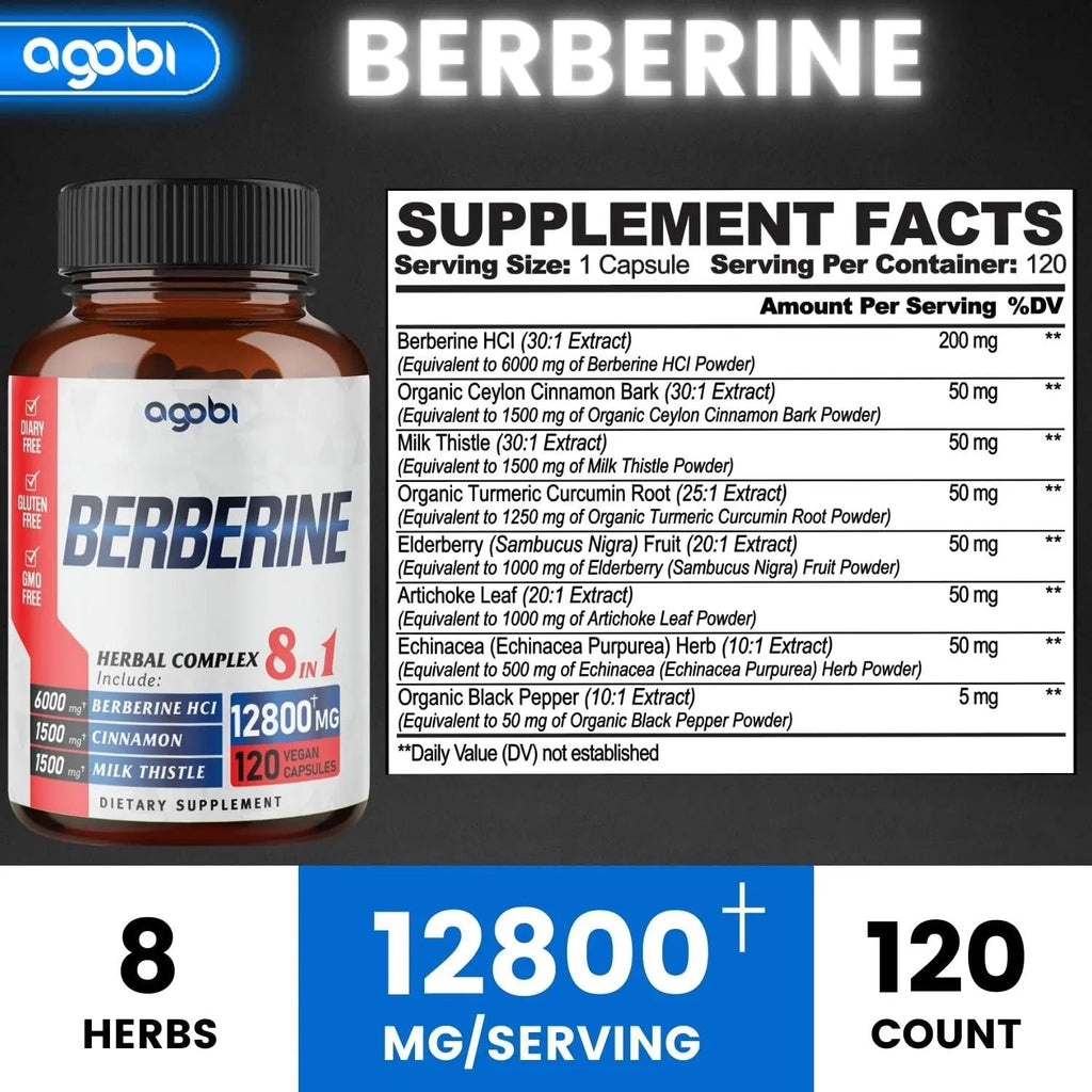 120 Capsules - Berberine Supplement 12800mg with Ceylon, Milk Thistle, Turmeric agobi Au supplements