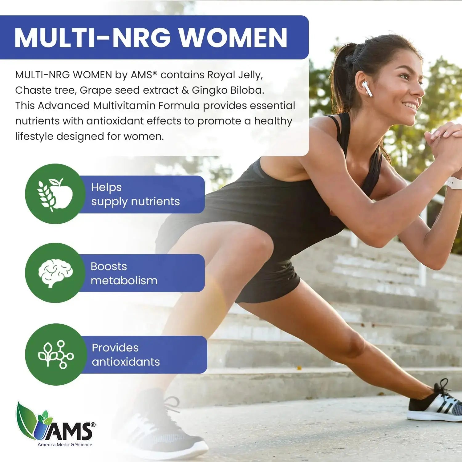 America Medic & Science Multivitamins for Women, Multi-NRG, 45 Coated Caplets, One Daily, Immune Support Supplements, Vitamin C & B Complex America Medic & Science Au supplements