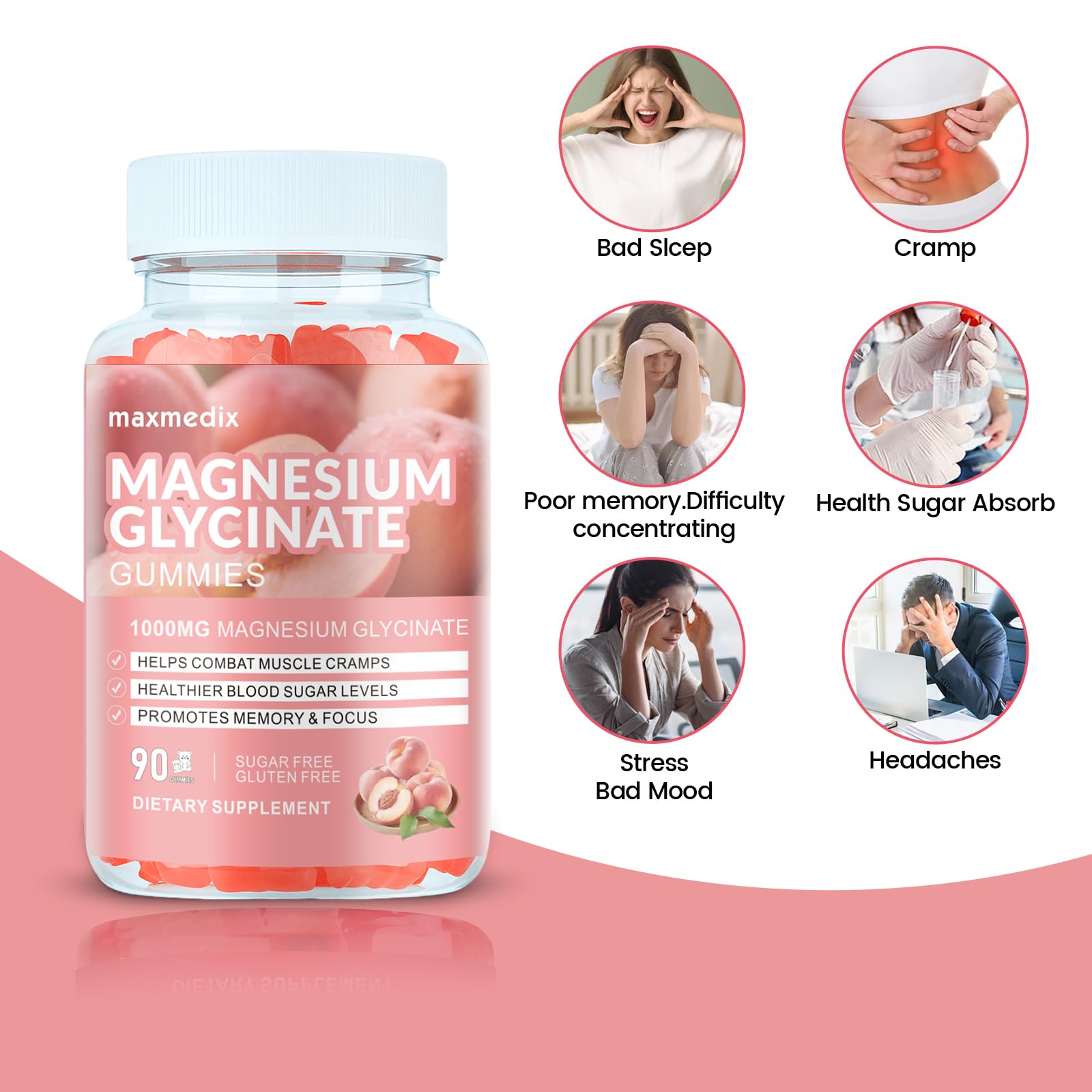 Magnesium Glycinate Gummies 1000mg, Sugar Free Magnesium Potassium Supplements Chewable for Adults with L-Threonate for Sleep