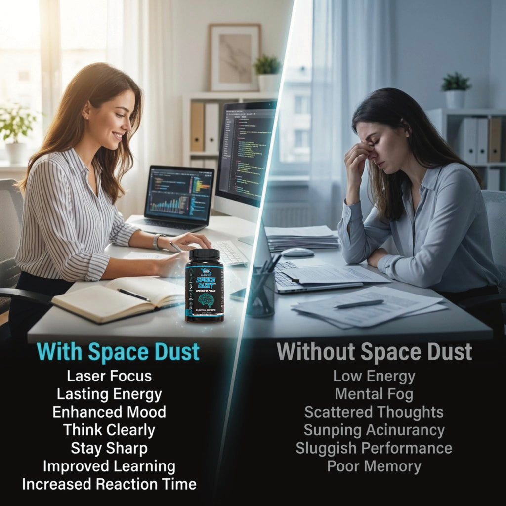 Space Dust Brain Supplements for Memory and Focus – Nootropic Focus Supplement for Brain Health & Mind Boost with TeaCrine, Caffeine, L-Tyrosine, L-Theanine – Cognitive Support Capsules, 60 Count GALACTIC SUPPS Au supplements