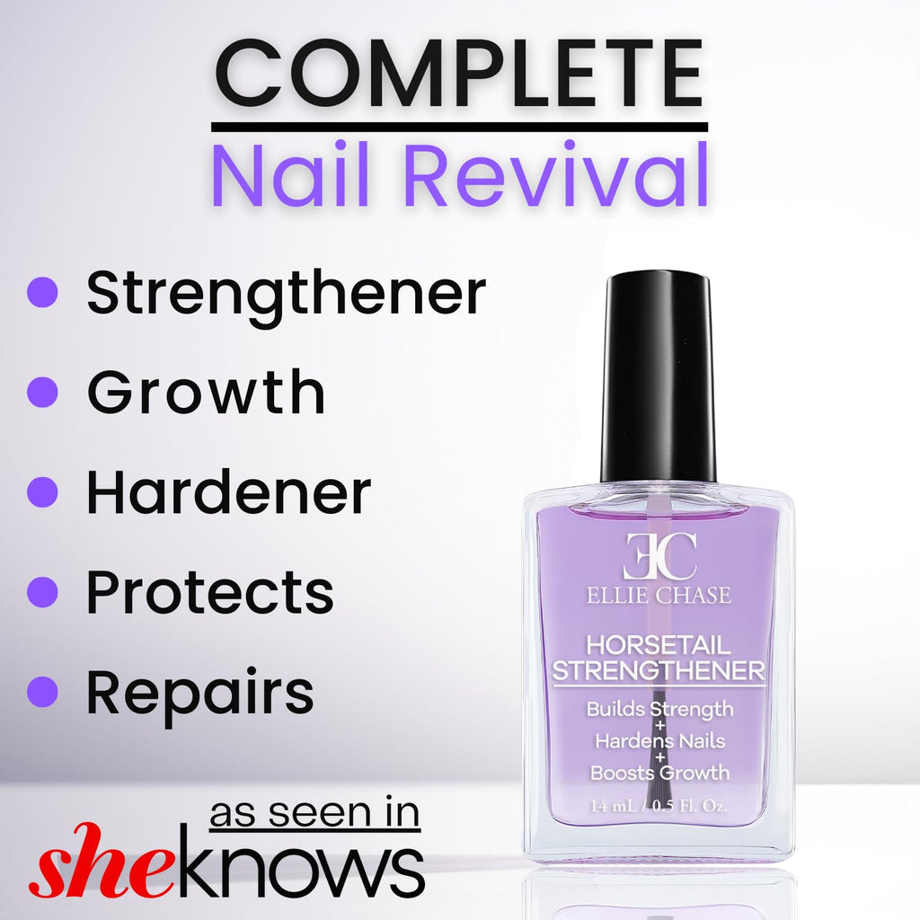 Ellie Chase Horsetail Nail Strengthener, Growth, Hardener, Repair Treatment Polish 0.5 OZ/Help Splits, Breaks, Thin, Weak