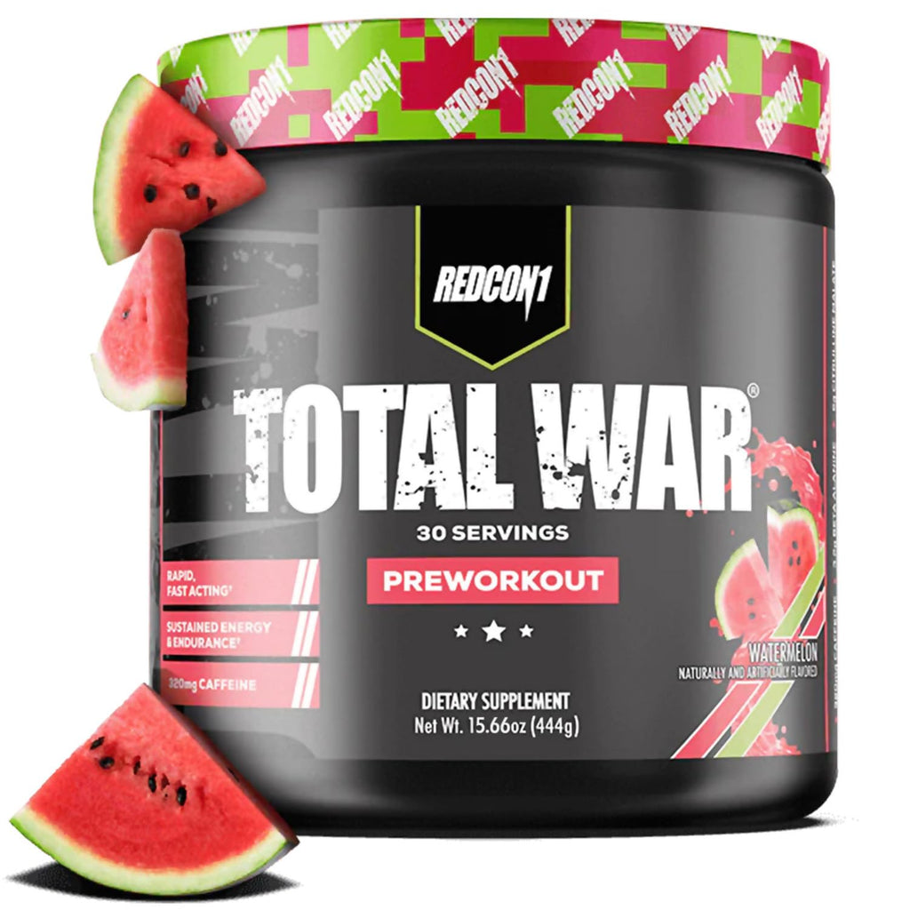REDCON1 Total War Pre Workout, Watermelon - L Citrulline, Malic Acid, Green Tea Leaf Extract for Pump Boosting Pre Workout for Women & Men - 3.2g Beta Alanine