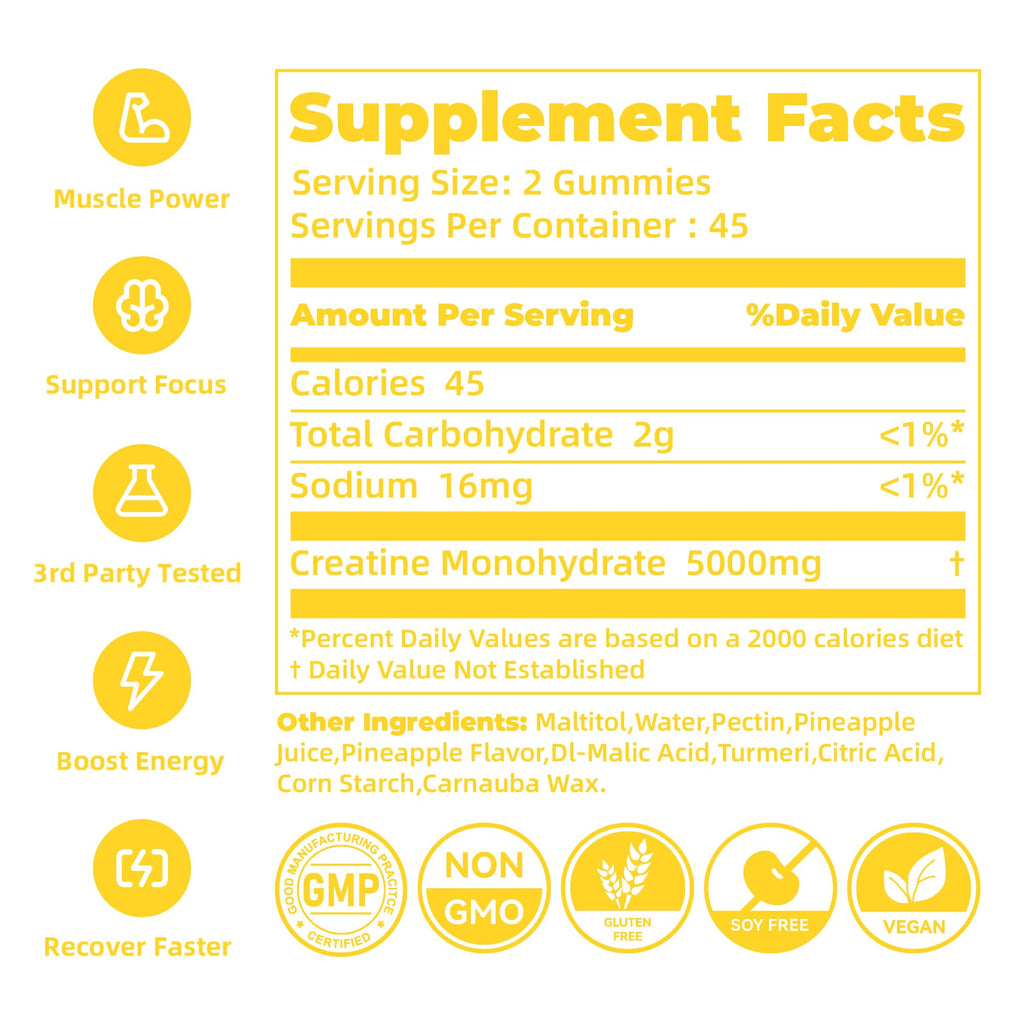 novomins Creatine Monohydrate Gummies for Men & Women, Chewables Creatine Monohydrate for Muscle Strength, Muscle Builder, Energy Boost, Pre-Workout Supplement