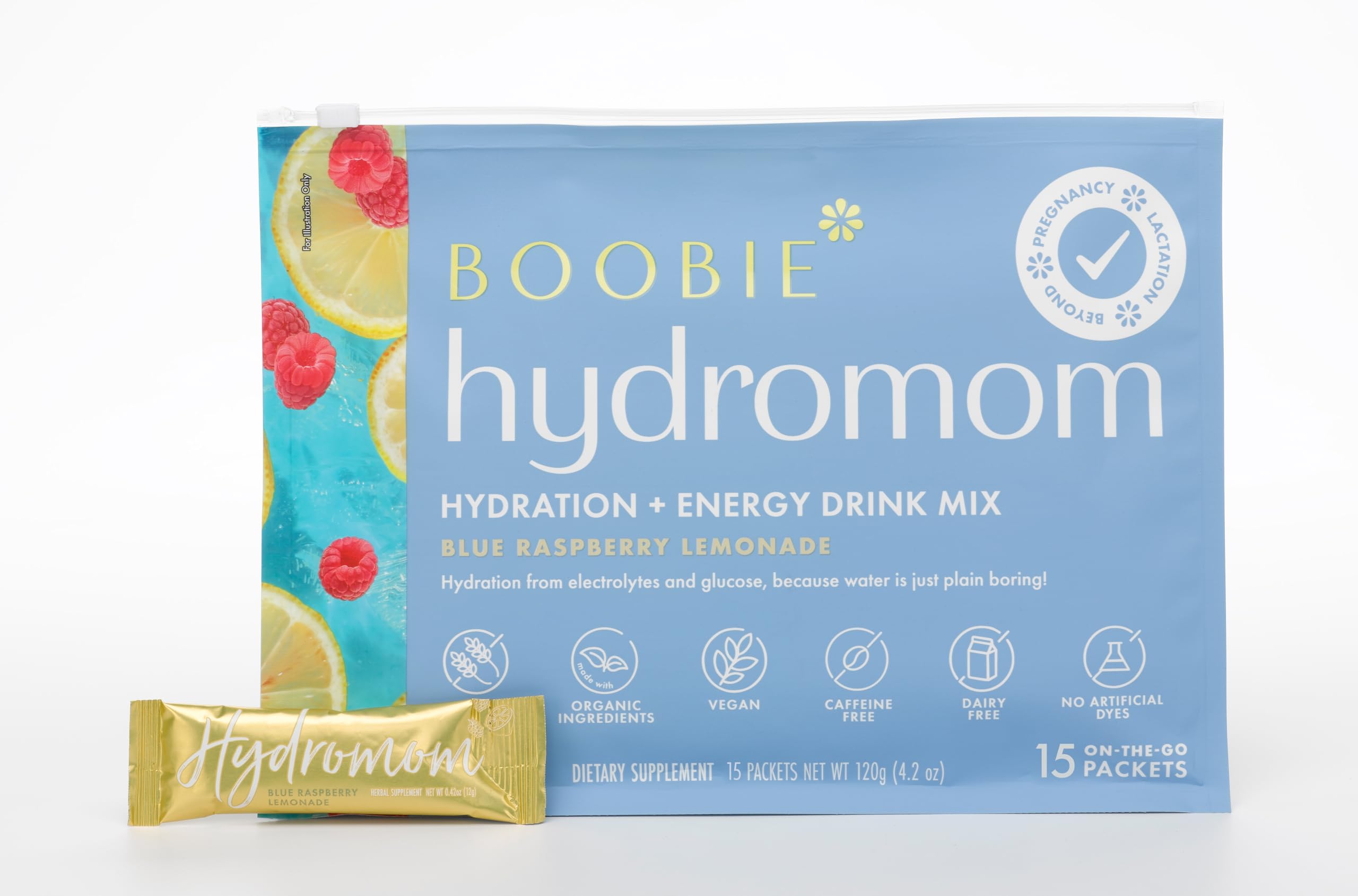 Boobie Hydromom Superfood Electrolyte Drink Mix, Blue Raspberry Lemonade | Refreshing Energy & Hydration Boost for Mamas | On-The-Go & Travel Essentials for Pregnancy,