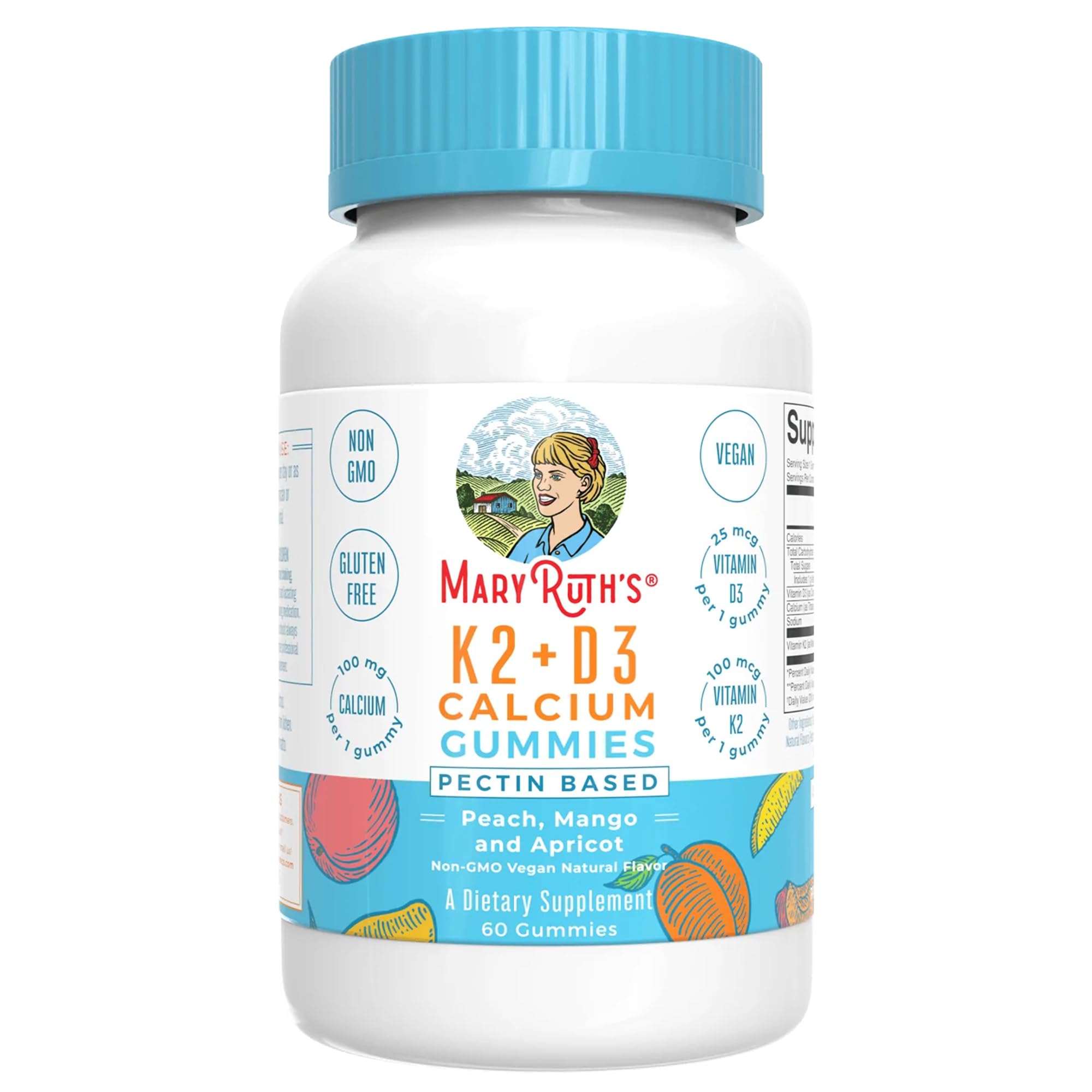 MARYRUTH'S Organics Calcium with Vitamin D & Vitamin K2, 2 Month Supply, Calcium Supplement Supports Bone Health & Joint Support, with Vitamins D3 K2 Gummies