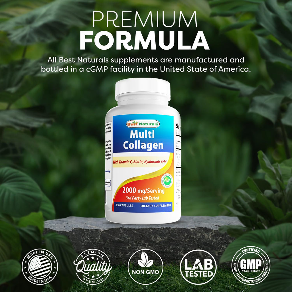 Best Naturals Multi Collagen Pills 2000mg for Women & Men - Hydrolyzed Collagen Peptides Capsules for Hair Skin and Nails with Types I