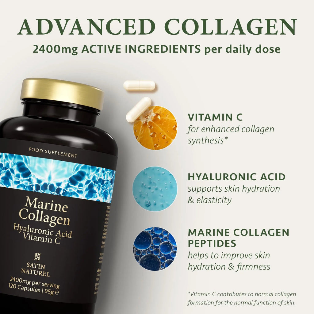Marine Collagen Capsules with Hyaluronic Acid + Vitamin C 2400mg - High Strength Collagen SatinNaturel Au supplements