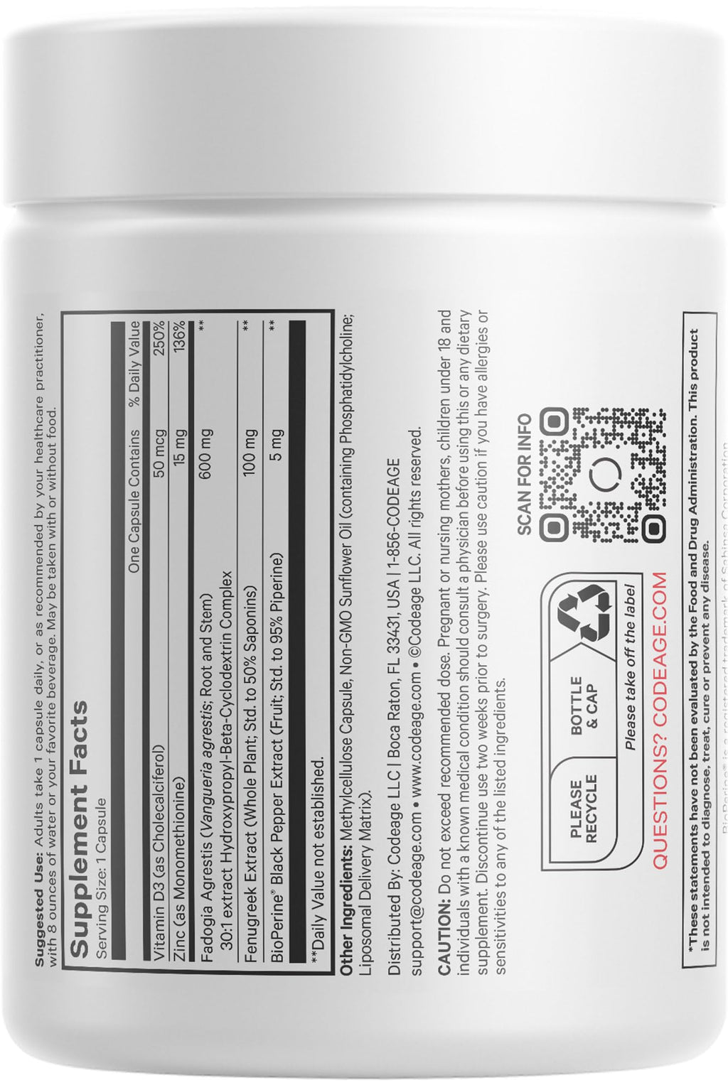 Codeage Liposomal Fadogia Agrestis 600mg Supplement - Fadogia Agrestis 30:1 Extract, Vitamin D3, Zinc, Fenugreek, BioPerine Black Pepper - 2-Month Supply - Liposomal Delivery - Non-GMO, 60 Capsules Codeage Au supplements
