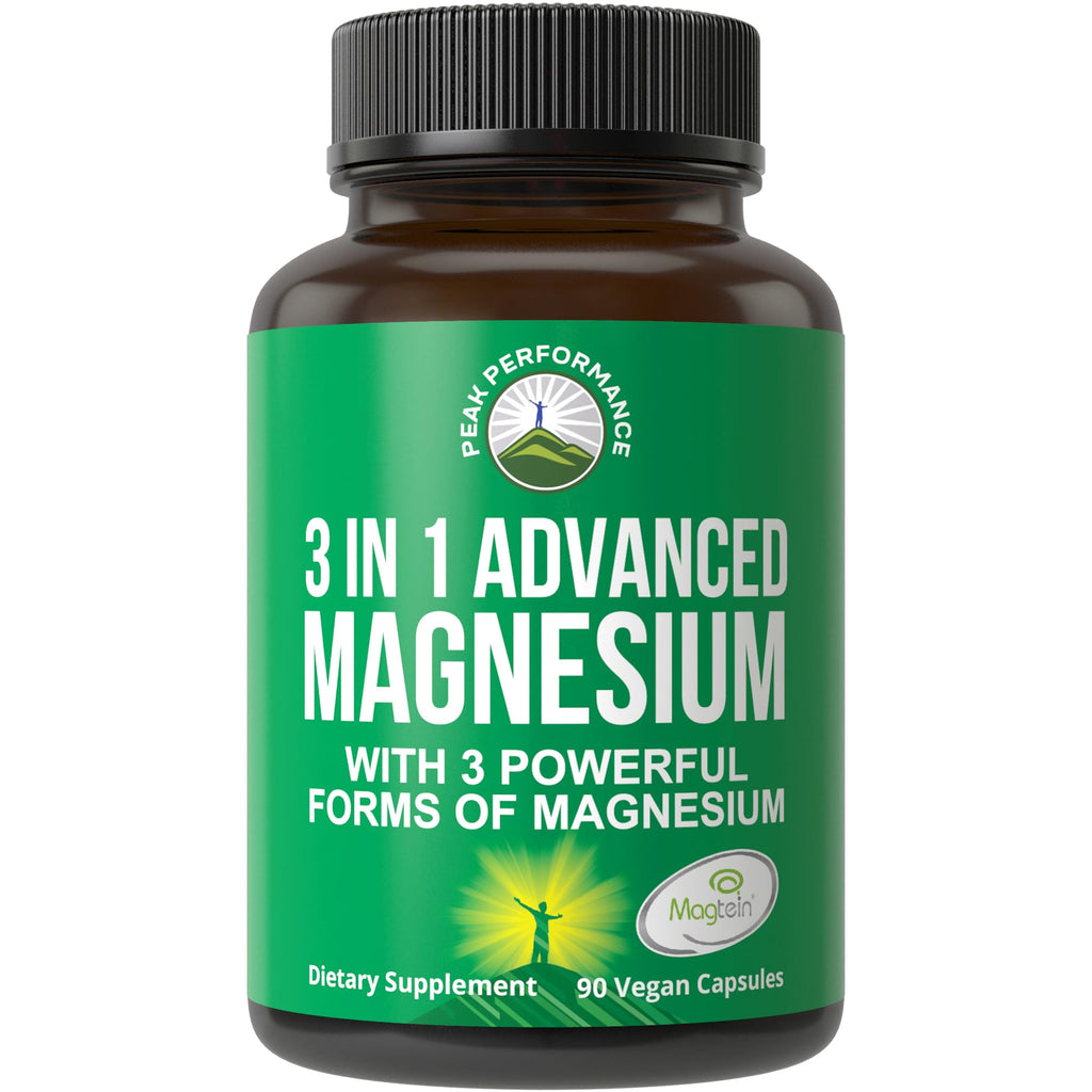3 in 1 Advanced Magtein Magnesium Complex Capsules with Clinically Tested Magnesium L-Threonate, Glycinate & Taurinate. High Absorption & Bioavailability. Support Brain, Focus & Memory. 90 Vegan Pills Peak Performance Au supplements