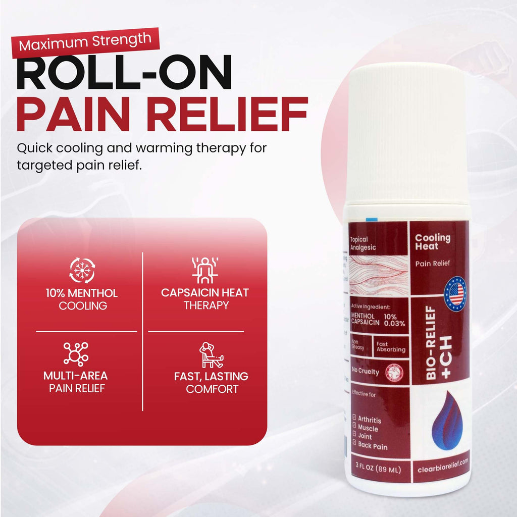 BIO-RELIEF +CH Pain Relief Roll On w 10% Methanol | Highly Effective, Cool & Topical Pain Relief Extra Strength for Arthritis,Muscle,Joint & Back | Easy Roll On Maximum Strength, Made in USA Scientific Solutions Global Au supplements