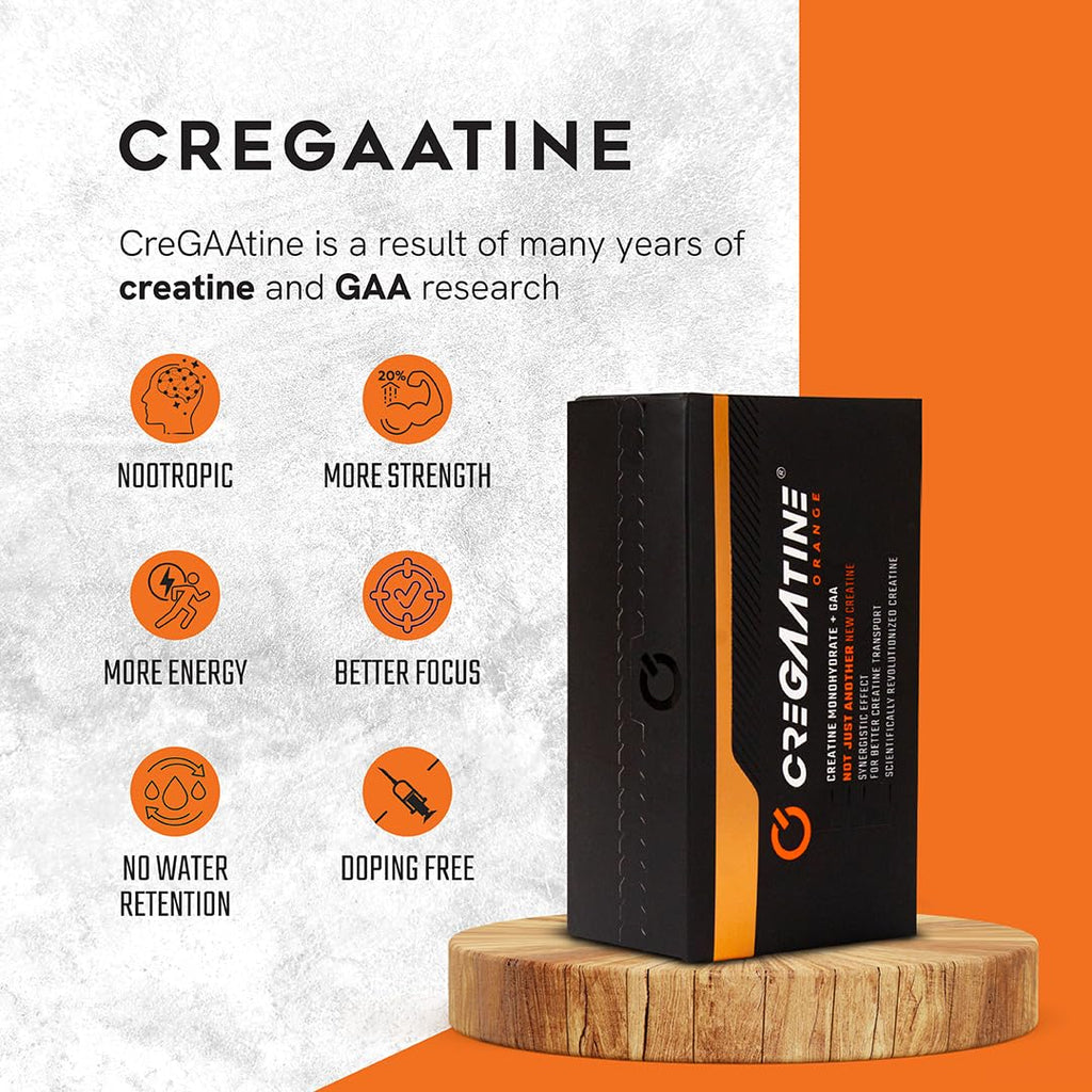CreGAAtine Micronized Creatine Monohydrate + GAA | Increase Strength, No Water Retention | Boosts Memory & Focus | Single-Serve Packets | 60 Sachets, 30 Servings | (Sachets, Orange) CreGAAtine Au supplements