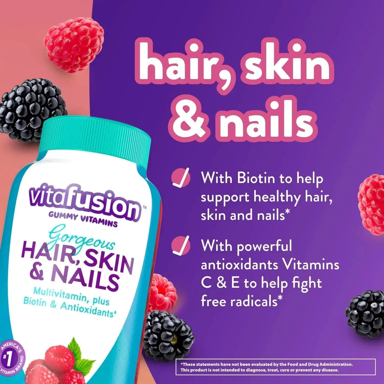 Vitafusion Gorgeous Hair, Skin & Nails Multivitamin Plus Biotin, Vitamin B12 Cherry Gummies for Energy Metabolism Support, 135ct & 90ct Vitafusion Au supplements