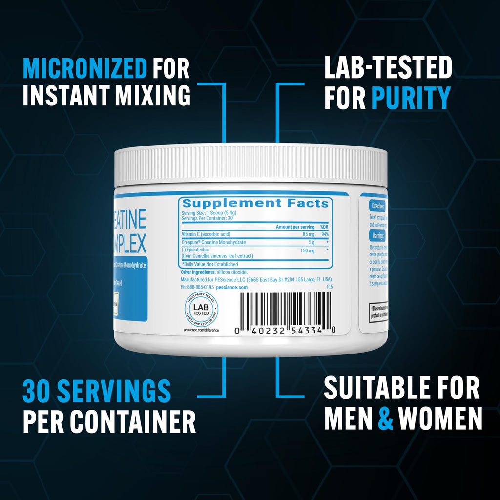 PEScience TruCreatine+ Creatine Monohydrate Powder Plus Epicatechin, Micronized Creapure Creatine for Women & Men, Supports Muscle Growth, Strength & Recovery, Cognition, 30 Servings, Unflavored PEScience Au supplements