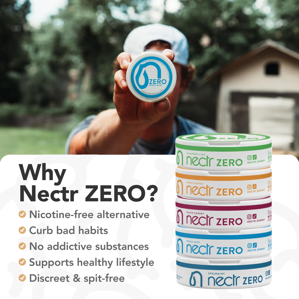 Nectr Energy Zero Pouches - No Caffeine, No Sugar, Zero Calories Mini Pouches for Oral Fixation and Stress Relief - 4 Pucks of 20 - Sweet Mango Flavor Nectr Au supplements
