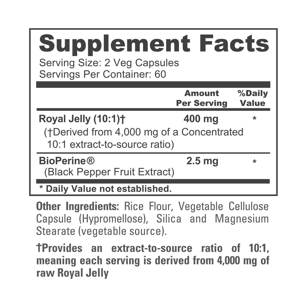 NusaPure Royal Jelly 10:1 Extract, 400 mg Equivalent to 4000mg - 120 Veggie Capsules (Non-GMO, Dairy Free, Dietary Supplement) NusaPure Au supplements