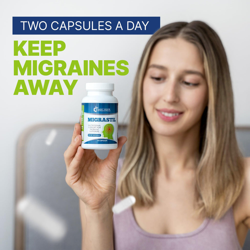 Basic Vigor Migrastil Migraine Support Capsules. Feverfew, Magnesium, Taurine & Vitamin B1 for Migraines Natural Supplement. Made in The USA. Vegan and Gluten Free. Basic Vigor Au supplements