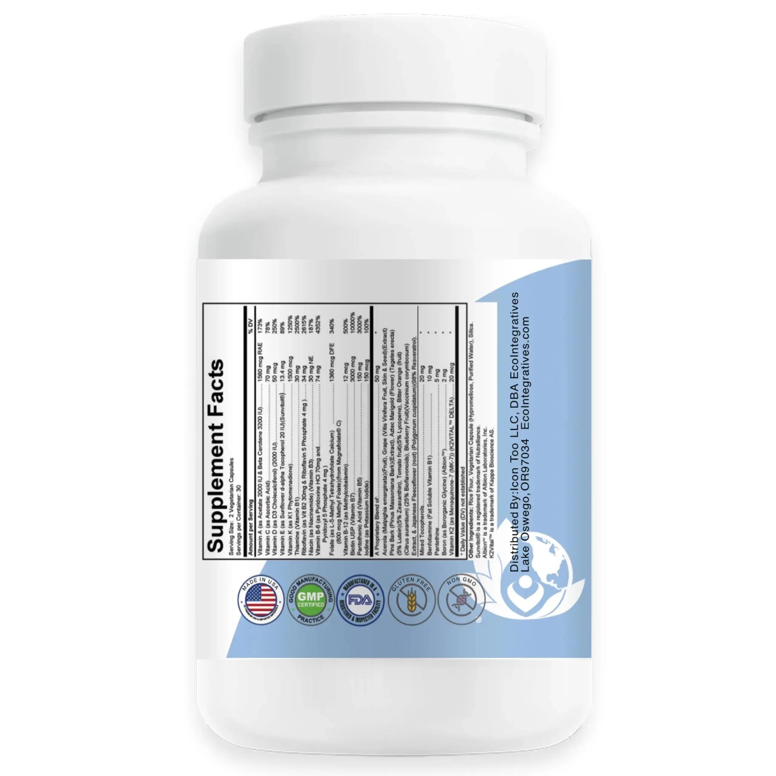 EcoIntegratives Active Multivitamin | ADK, Methyl B Complex, Antioxidants | Quatrefolic Folate, Methyl B12, P5P, Vitamin D3, K1/K2 | EcoIntegratives Au supplements