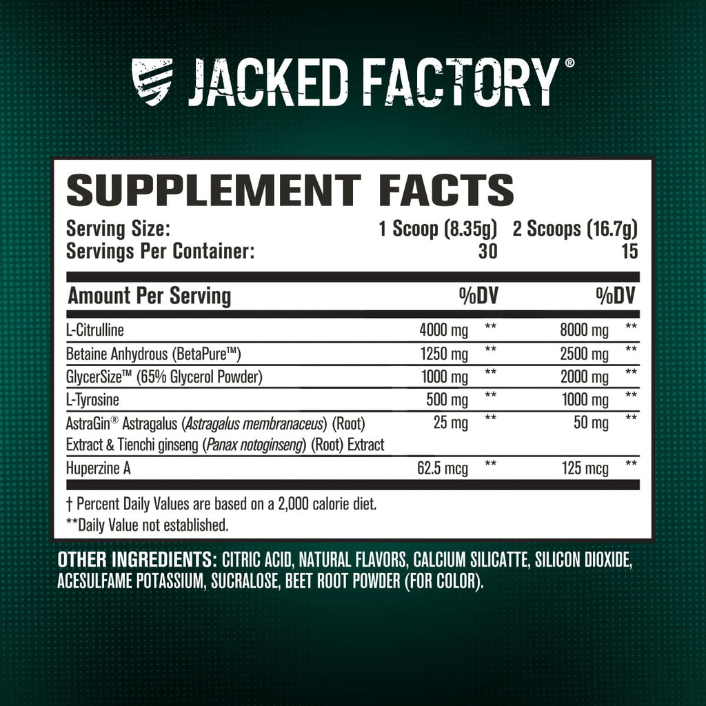 Jacked Factory Pumpsurge Caffeine Free Pre Workout for Men & Women - Booster & Stim Free Pre Workout - Intense Pumps, Enhanced Focus - 30 Servings, Cherry Limeade 8.83oz