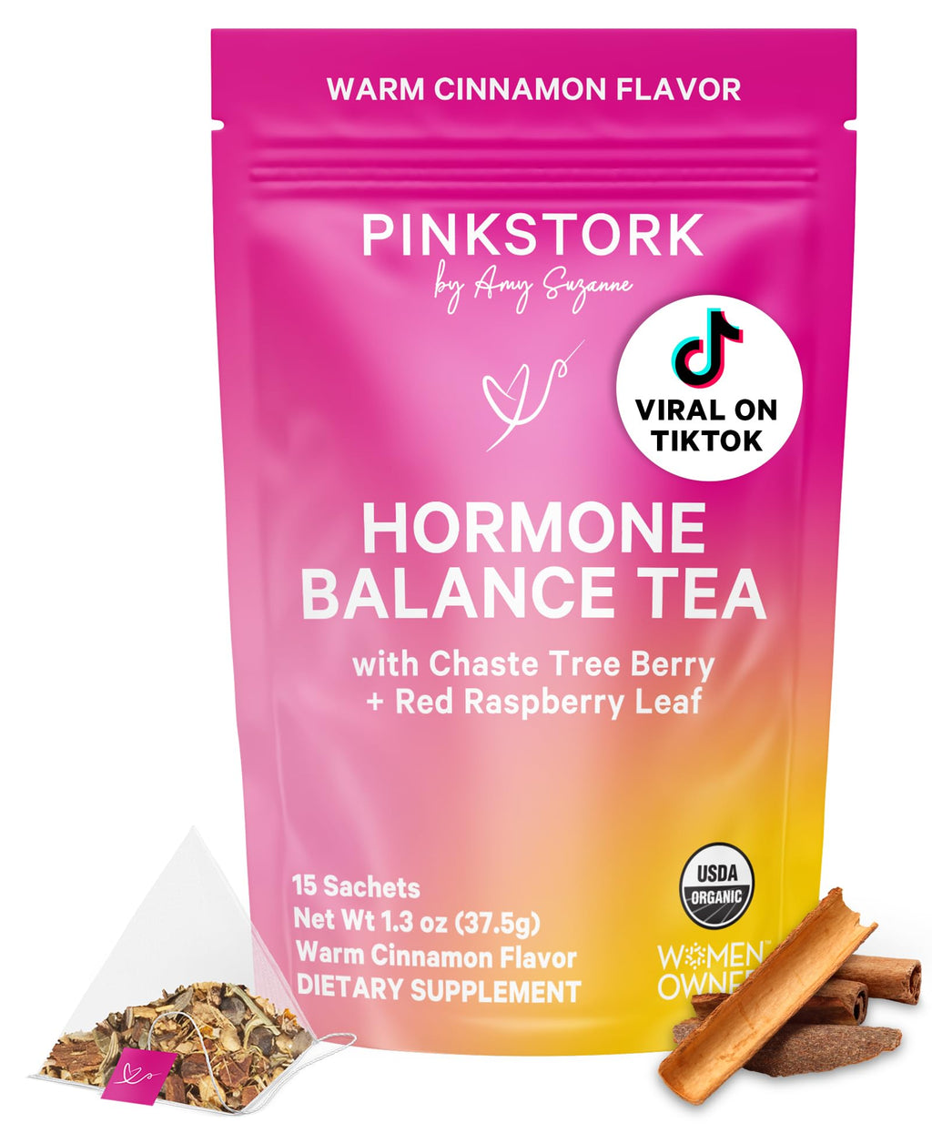 Pink Stork Hormone Balance Tea for Women – Red Raspberry Leaf & Chasteberry (Vitex) – Organic Herbal Tea for PMS, Menstrual Cycle & Perimenopause Support – Caffeine-Free Cinnamon Blend – 30 Cups Pink Stork Au supplements