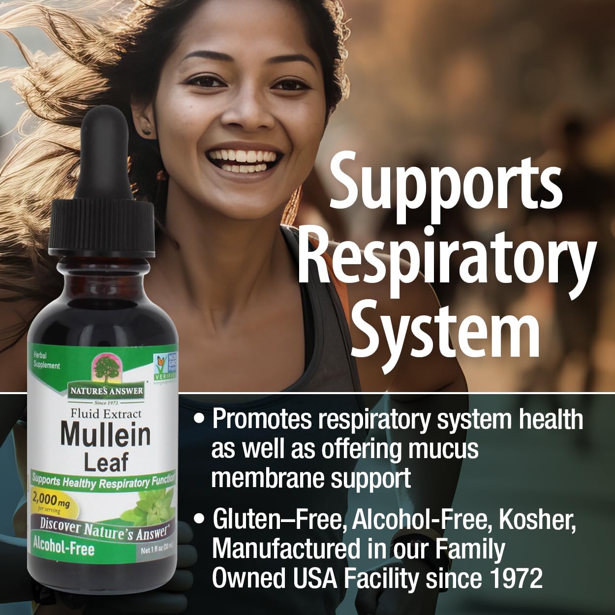 Nature's Answer Mullein Herb - Mullein Leaf Extract for Lungs - Alcohol Free, Non GMO, Made in USA - Supports Respiratory Function & Promotes Healthy Lungs