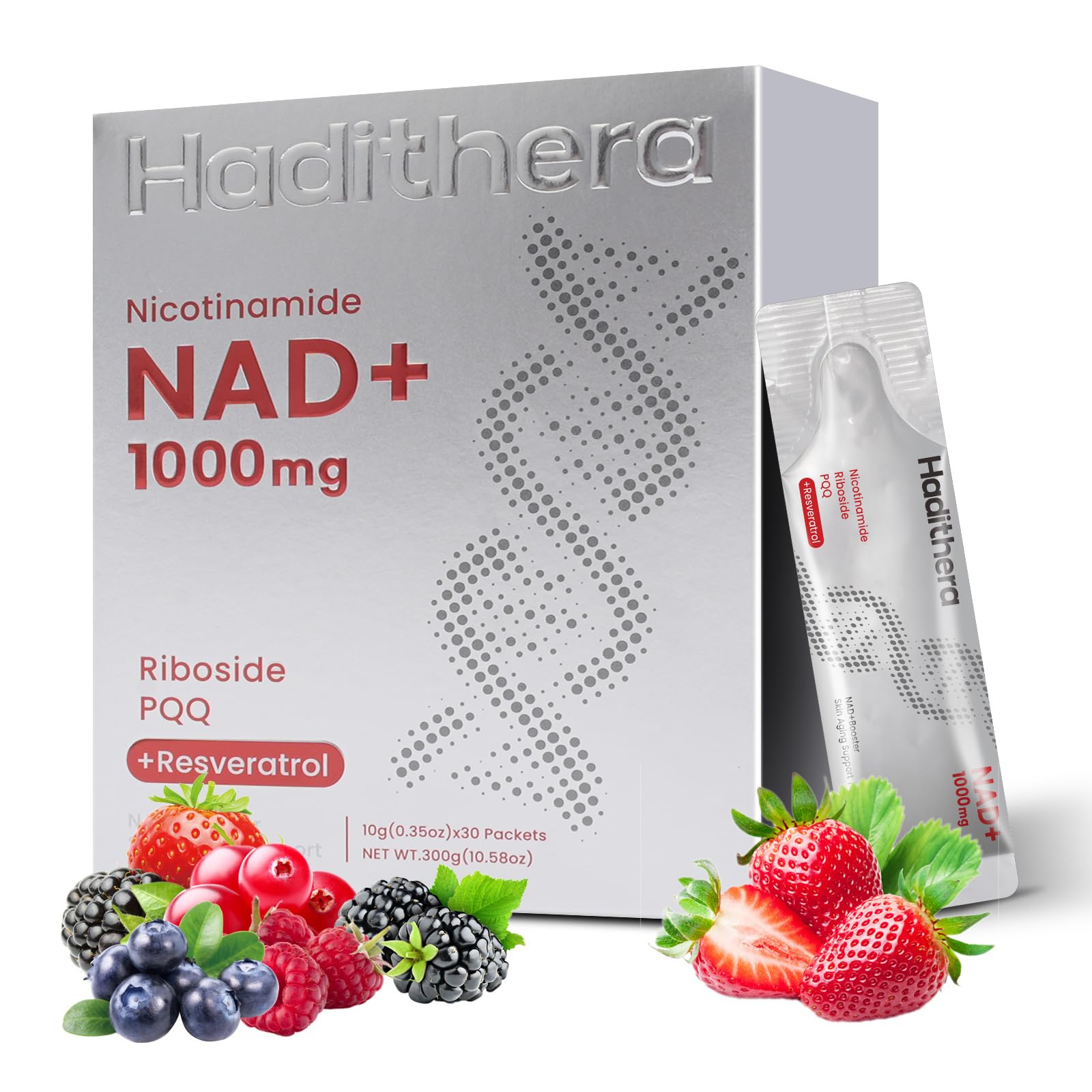 Haditheran NAD Supplement 1000mg Synergistic Blend with Nicotinamide Riboside, PQQ & Resveratrol - Premium Anti-Aging Supplement for Cellular Energy, Mental Clarity and Longevity (30 Packets) Haditheran Au supplements
