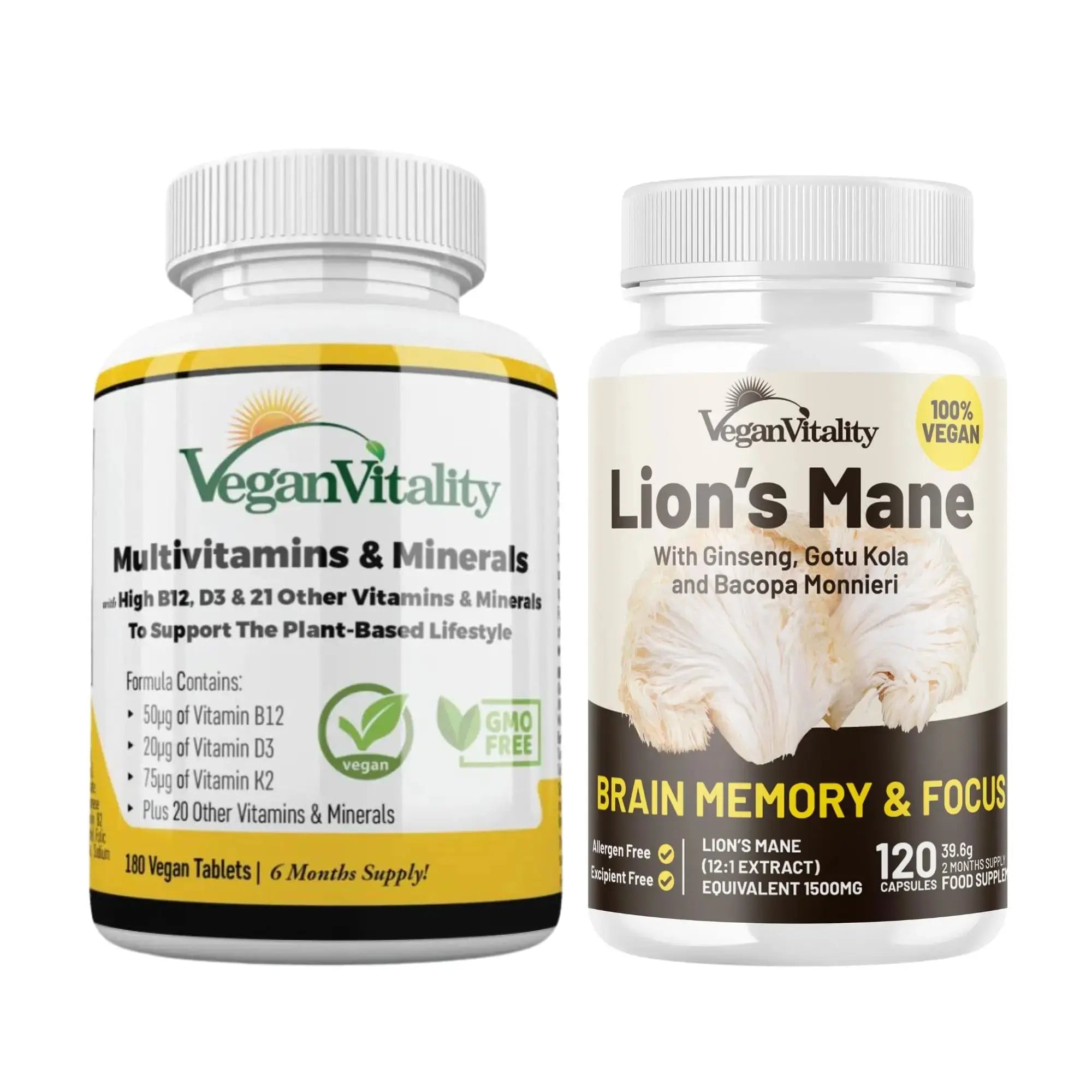 Vegan Vitality Lion's Mane x General Health Combo Bundle - 6 Months Lion's Mane and Multivitamins Vegan Vitality Au supplements