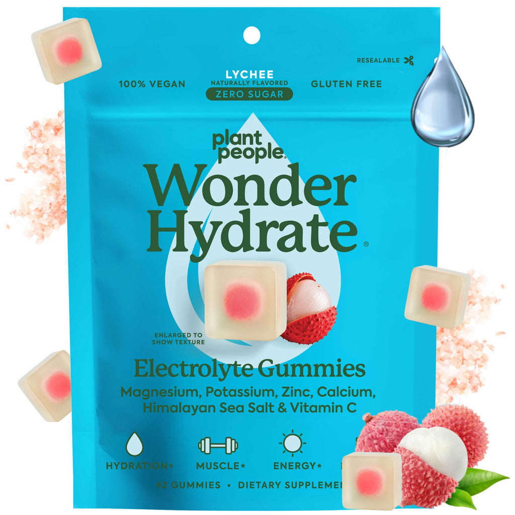 Plant People WonderHydrate Electrolyte Gummies – Vegan Hydration Supplement with Magnesium, Potassium, Zinc, Vitamin C & Himalayan Sea Salt – Zero Sugar Lychee (42 Count) Plant People Au supplements