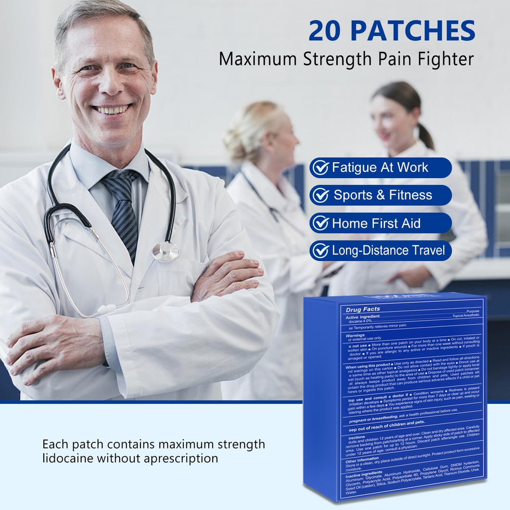 KIbabyDI Professional Lidocaine Pain Relief Patches - 20 Count | 4% Medicated Gel Patches for Targeted Joint & Muscle Comfort | Long-Lasting 12-Hour Relief, Ultra-Flexible Design -lb263 KIbabyDI Au supplements