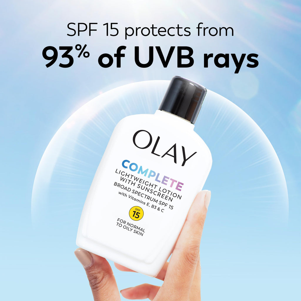 Olay Face Moisturizer, Complete with Sunscreen SPF 15, Daily Facial Lotion for Normal Skin, Lightweight Hydrating Broad Spectrum Sun Protection