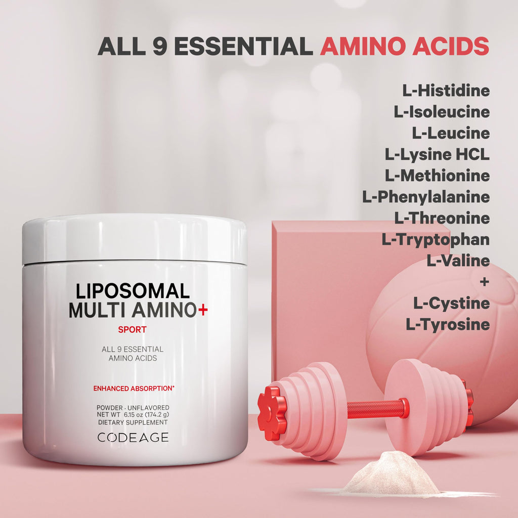 Codeage Liposomal Multi Amino Powder Supplement - BCAA & EAA Supplement All 9 Essential Amino Acids, Branched-Chain Amino Acid, Pre & Post Workout, Unflavored, Liposomal Delivery, Non-GMO, 6.15 oz Codeage Au supplements