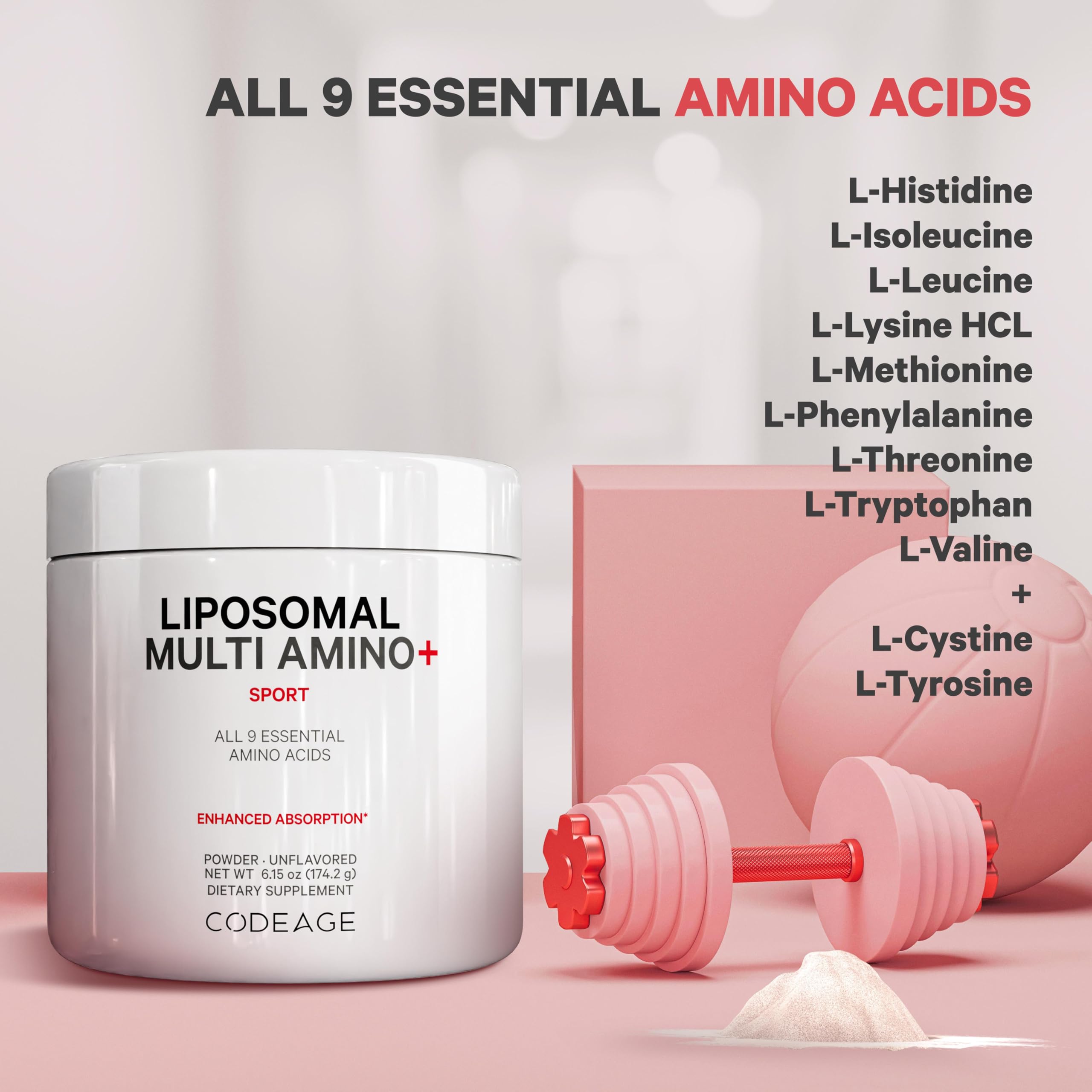 Codeage Liposomal Multi Amino Powder Supplement - BCAA & EAA Supplement All 9 Essential Amino Acids, Branched-Chain Amino Acid, Pre & Post Workout, Unflavored, Liposomal Delivery, Non-GMO, 6.15 oz Codeage Au supplements