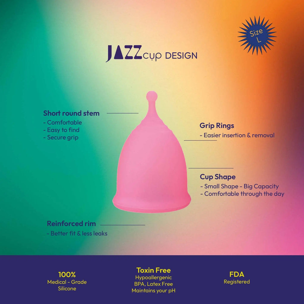 JAZZ Cup Soft Menstrual Cups – with Sterilizer Case & Cotton Pouch – Reusable, 12-Hour Protection JAZZ cup Au supplements