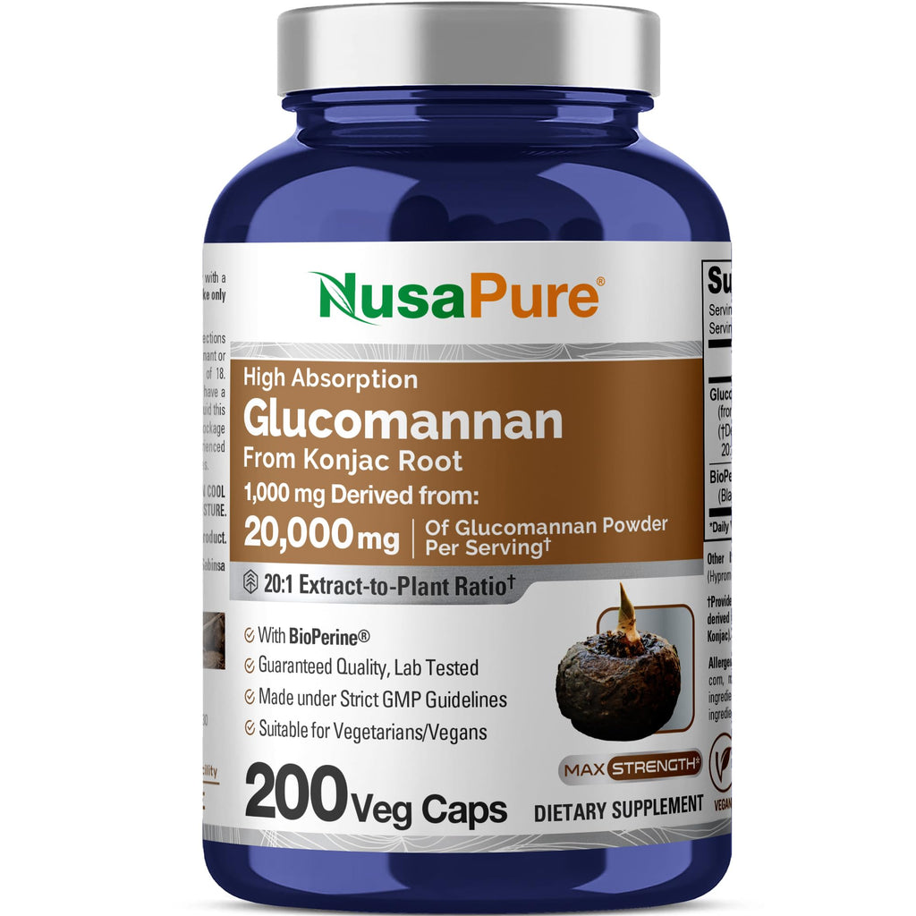 NusaPure Glucomannan 20,000 mg per Serving 200 VCaps (20:1 Extract, BioPerine Non-GMO, Vegan) Konjac Root NusaPure Au supplements