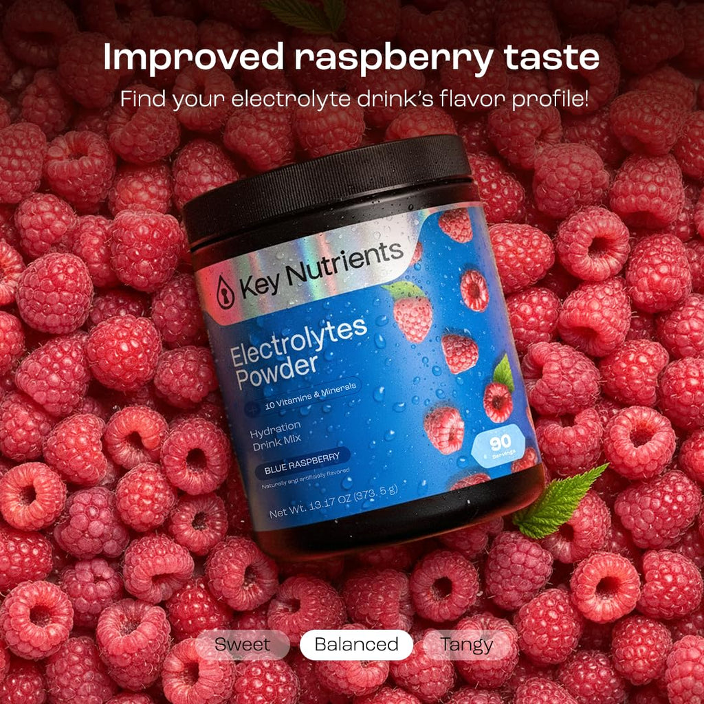 KEY NUTRIENTS Multivitamin Electrolytes Powder No Sugar - Sweet Blue Raspberry Electrolyte Powder - Endurance & Energy Supplement - Hydration Powder