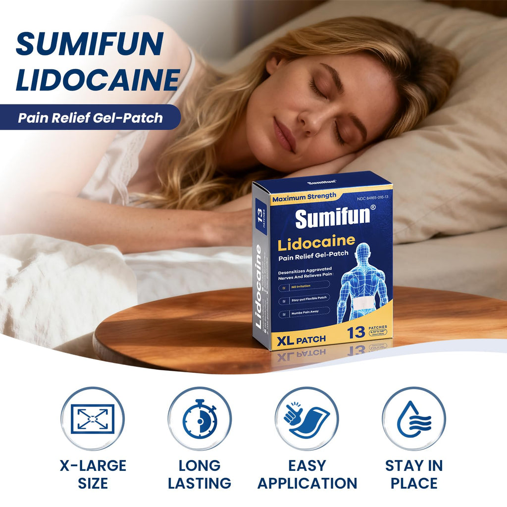 Sumifun XL Lidocaine Patches for Pain Relief, 4% Lidocaine Maximum Strength OTC, Extra Large 4.72"x7.87" for Full Back Pain Patches & Large Areas (Extra Large, Count, 13) Sumifun Au supplements