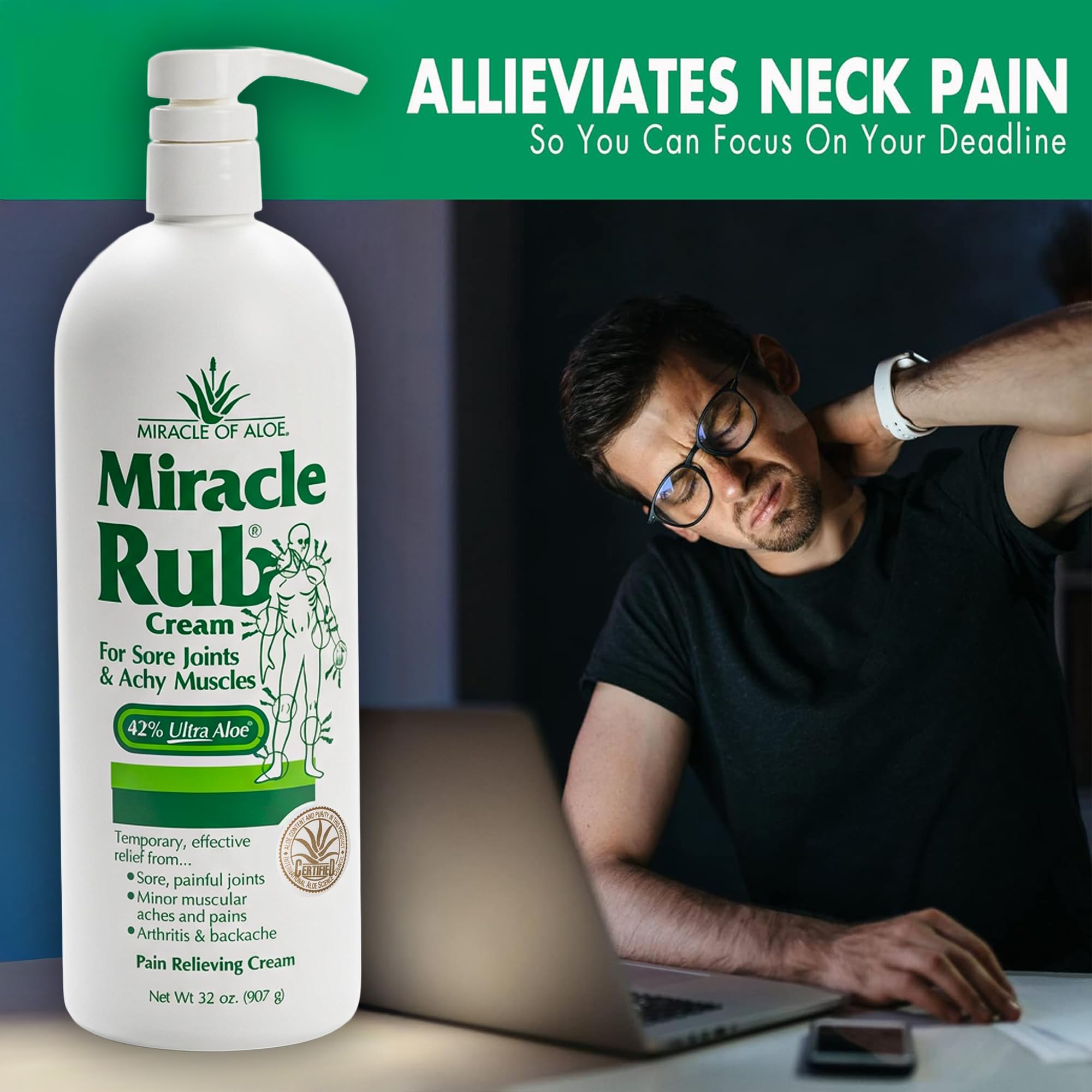 Miracle of Aloe Miracle Rub Pain Relieving Cream 32 oz, Fast & Effective Relief for Arthritis, Muscle, and Joint Pain - Maximum Strength UltraAloe Formula, Topical Analgesic Miracle of Aloe Au supplements