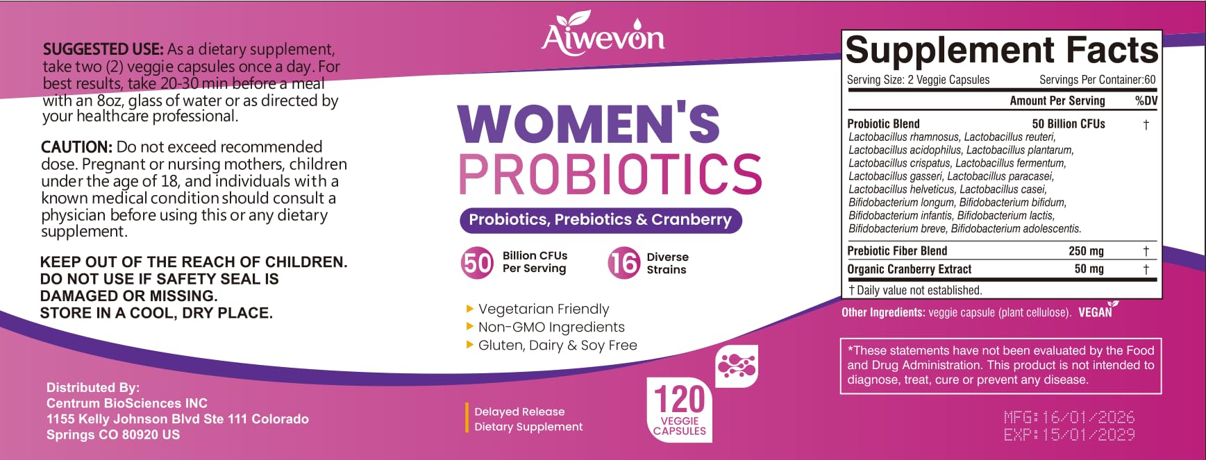 Women Probiotics 50 Billion CFU: Probiotics for Women with Prebiotics & Cranberry, 16 Strain Probiotic Supplement for Digestive Gut Health, Vaginal & Urinary Tract Support