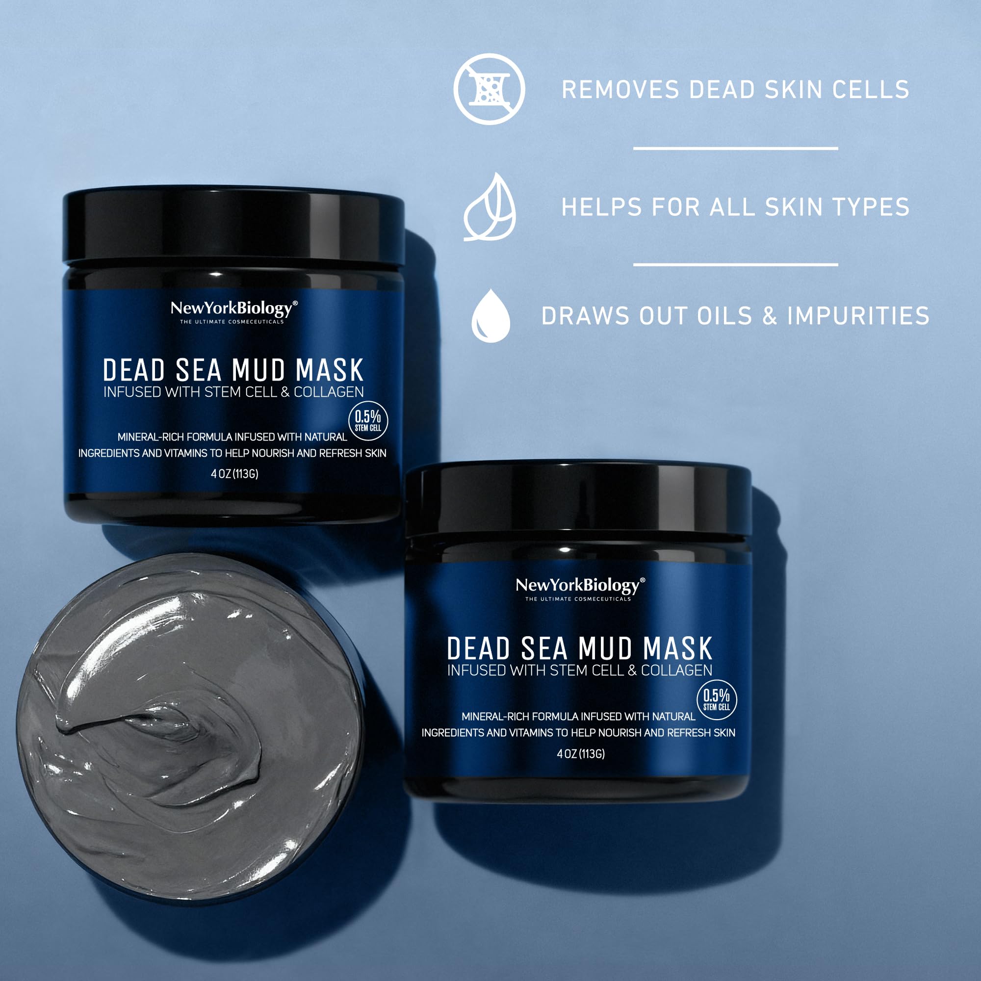 New York Biology Dead Sea Mud Mask for Face & Body | with Stem Cell and Collagen | Face Mask, Brush Applicator, Towel | Spa Quality Pore Refiner for Oily Skin