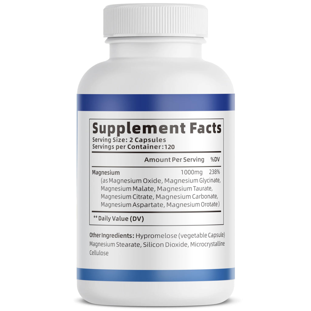 1000mg Magnesium Complex Capsules, 8-in-1 Magnesium Glycinate, Citrate, Malate, Taurate, Oxide, Carbonate, Aspartate, Orotate - 240 Capsules VivoNu Au supplements