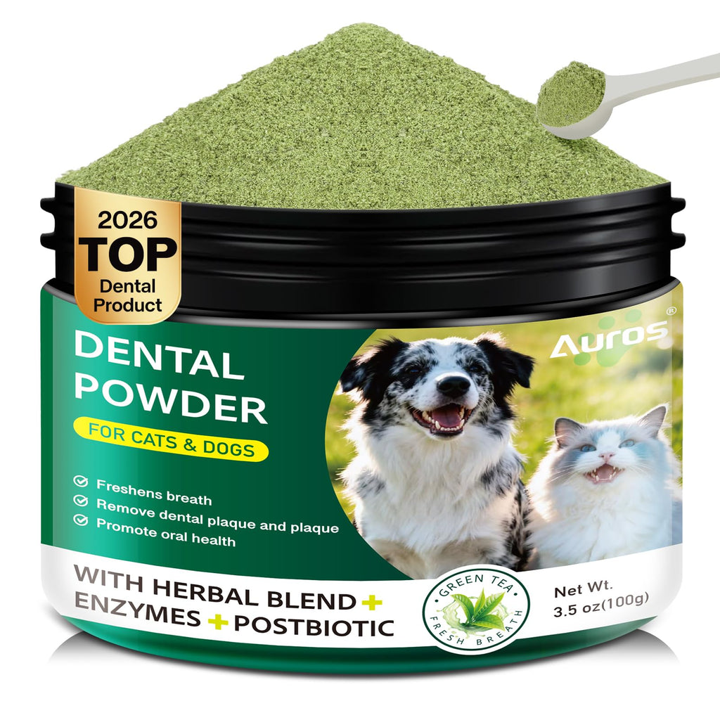 Dog Dental Powder for Teeth Cleaning Plaque & Bad Breath Off, Dental Powder for Dogs Teeth with Natural Herbal Blend & Postbiotics, Dog Teeth Cleaning Powder with Enzymes for Dogs & Cats (3.5oz) AUROS Au supplements