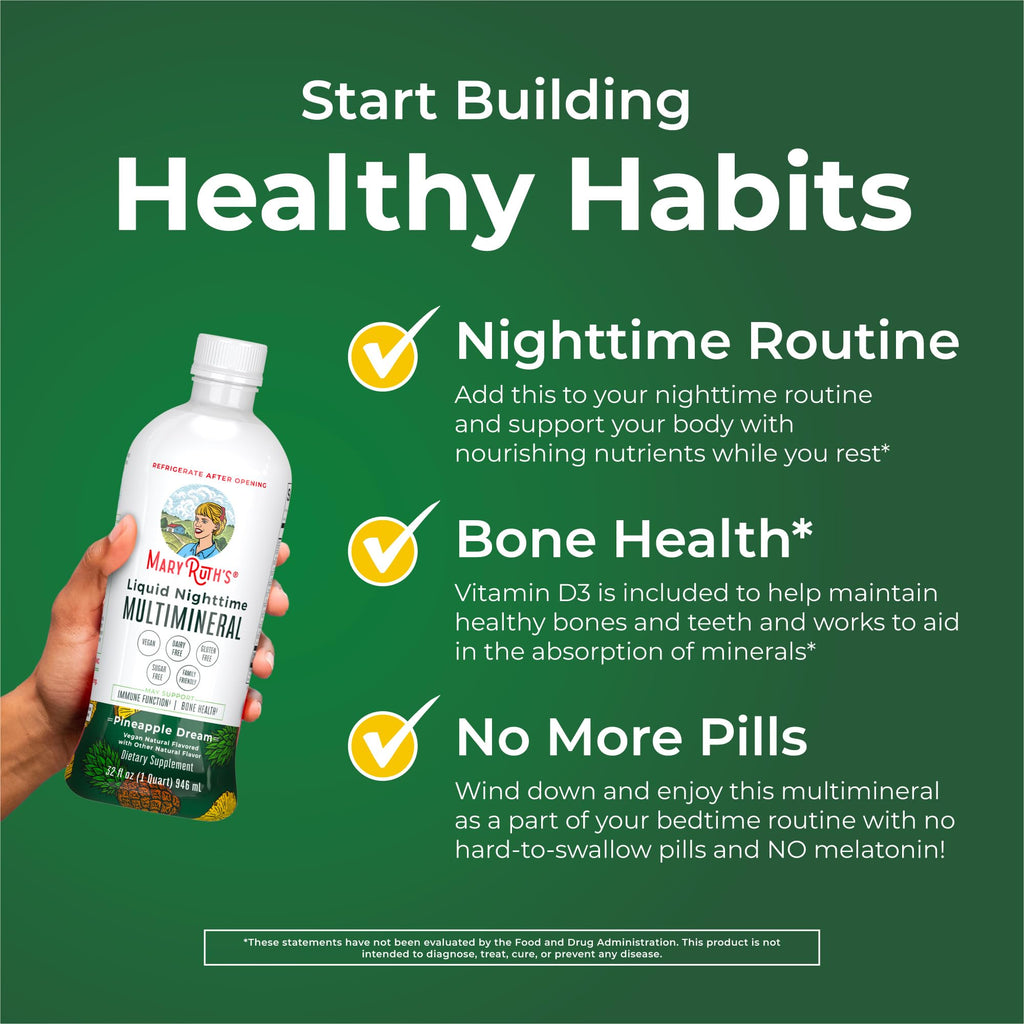 MaryRuth Organics Liquid Nighttime Multimineral | NO Melatonin | Magnesium Citrate | Calcium | Zinc | Vitamin D3| Available in 4 Flavors | Vegan | Sugar Free | Gluten Free | 32 Oz MARYRUTH'S Au supplements