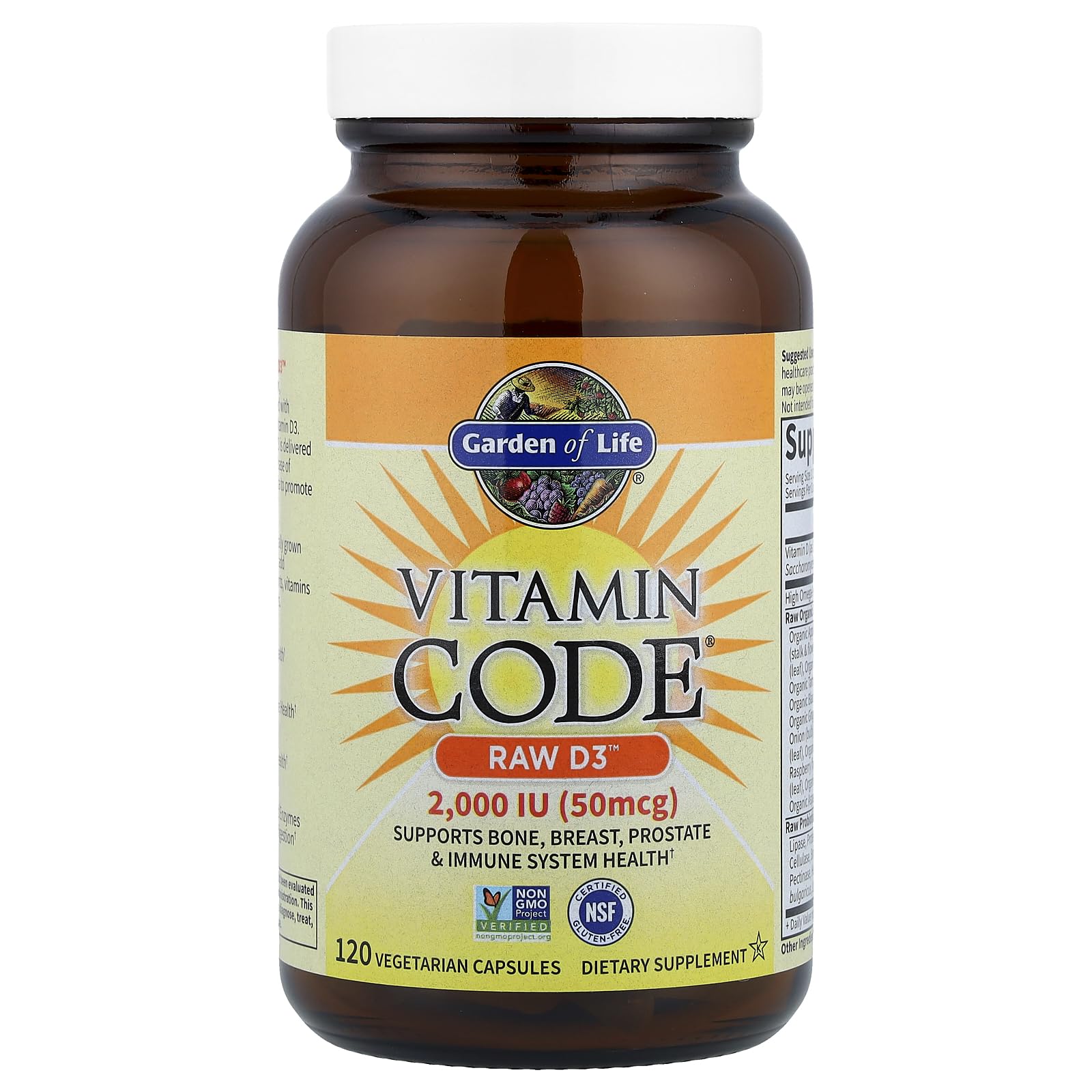Garden of Life Vitamin D, Vitamin Code Raw D3, Vitamin D 2,000 IU, Raw Whole Food D3 Supplements with Chlorella, Fruit, Veggies & Probiotics