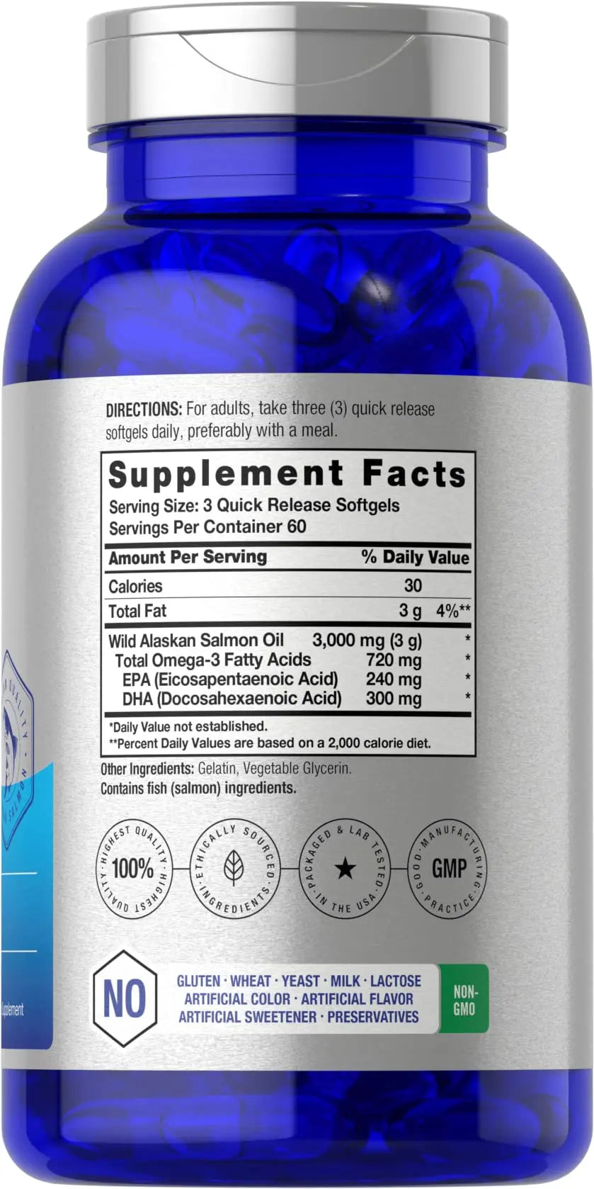 Wild Alaskan Salmon Fish Oil | 180 Softgel Capsules | Gluten Free, Non-GMO | High Potency Horbäach Au supplements